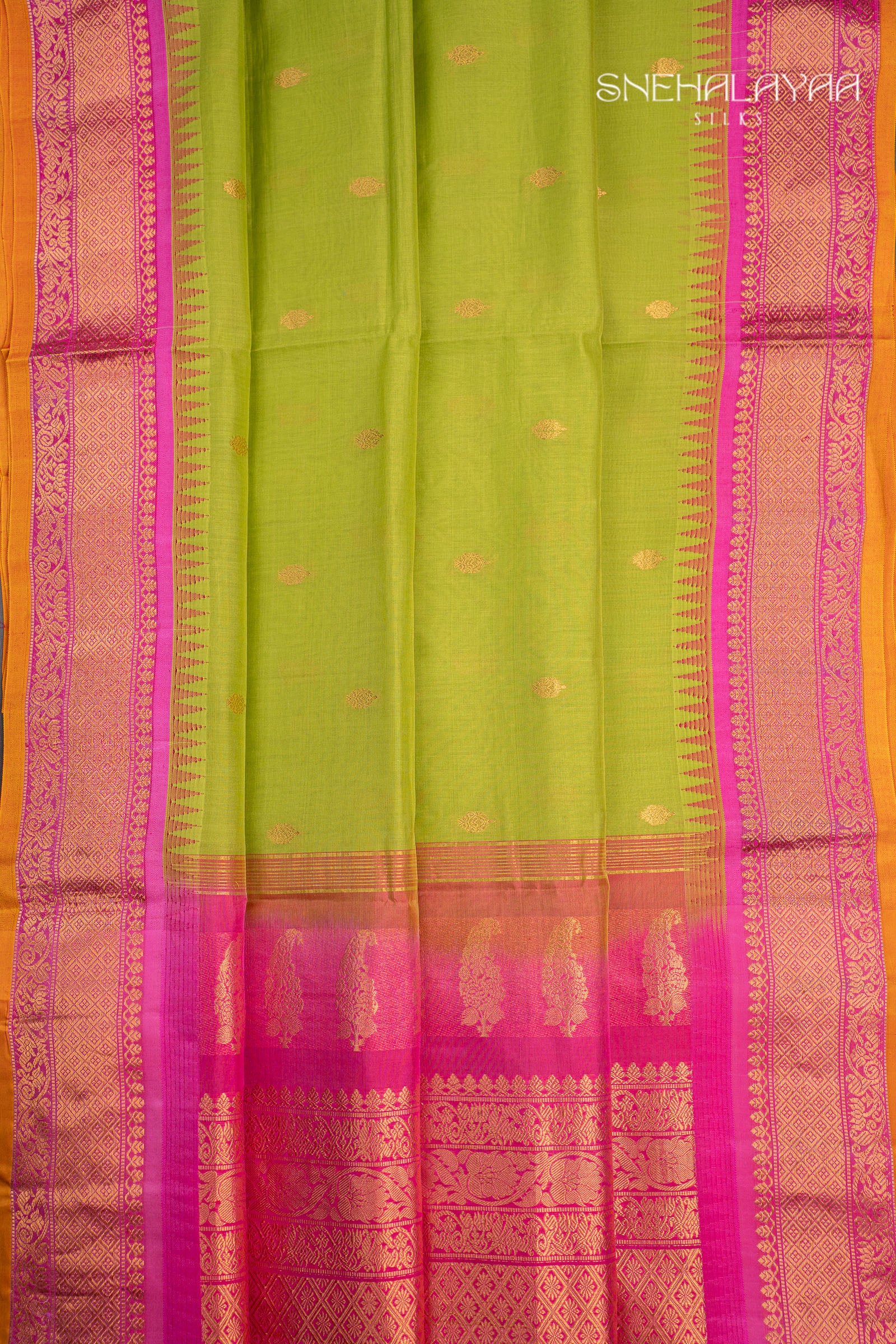 Chartreuse Green Gadwal Silk Cotton Saree