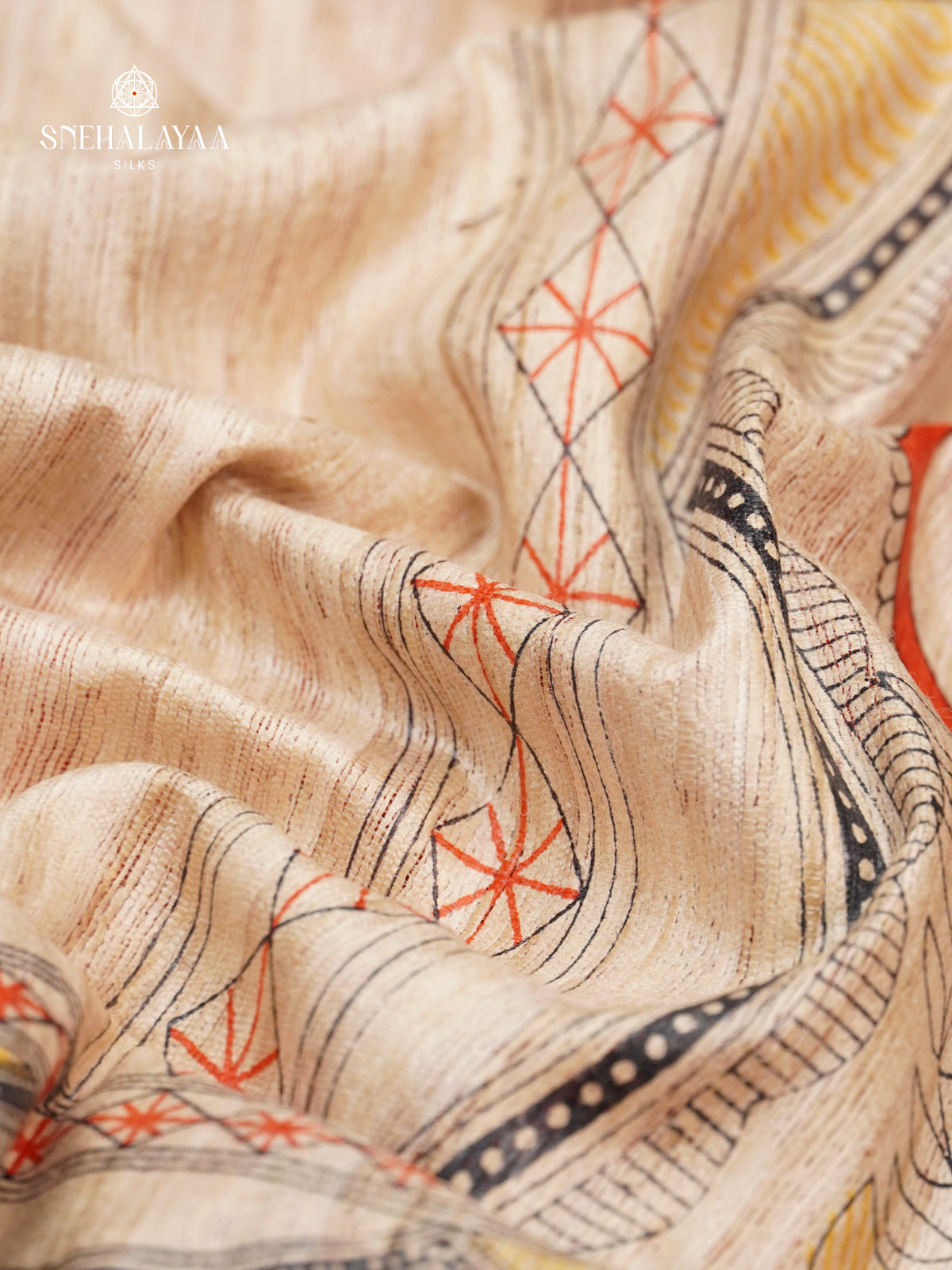 Cream Madhubani Printed Saree