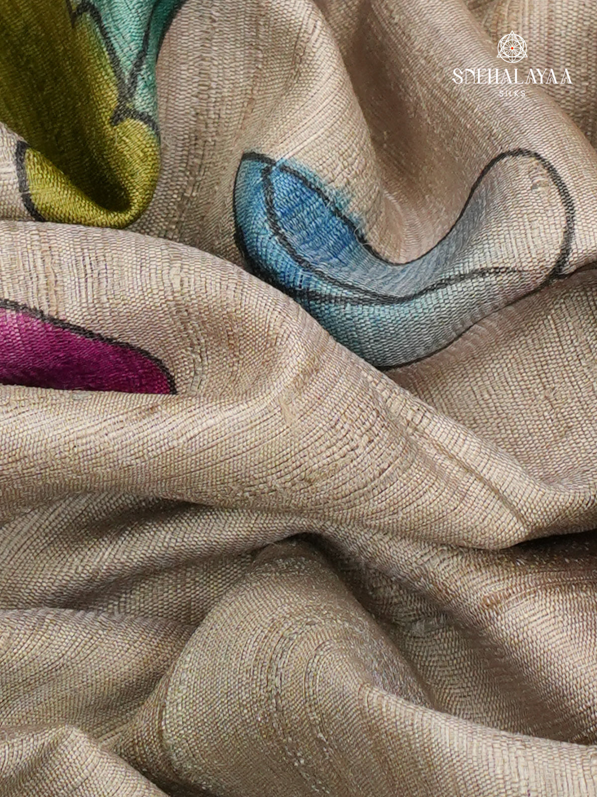 Beige Tussar Silk Saree