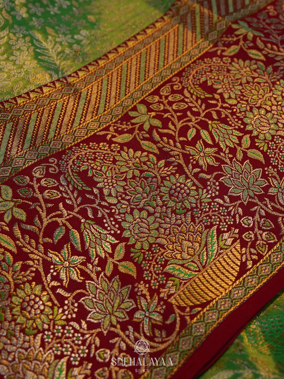 Lime Green Kanjivaram Silk Saree