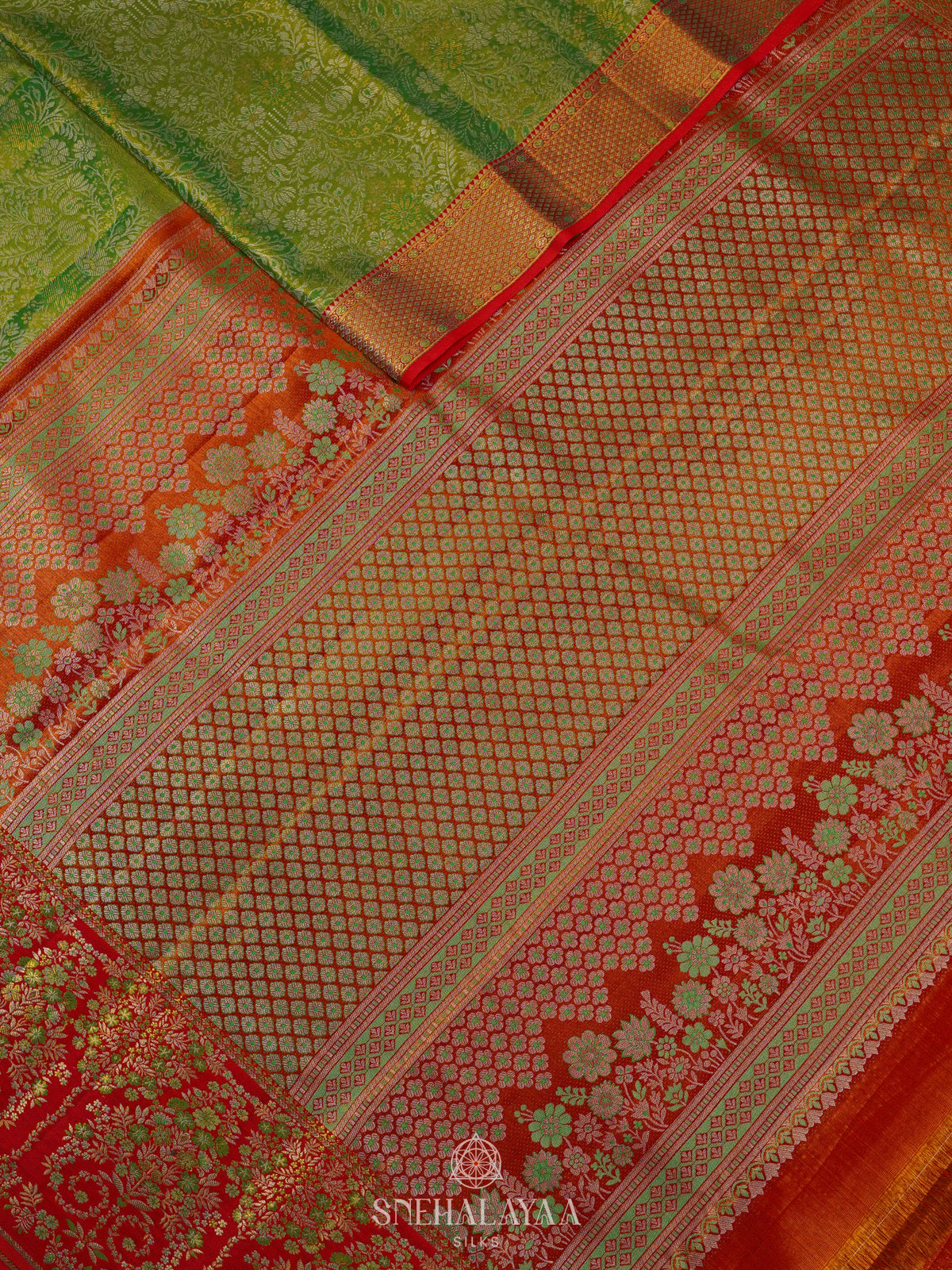 Lime Green Kanjivaram Silk Saree