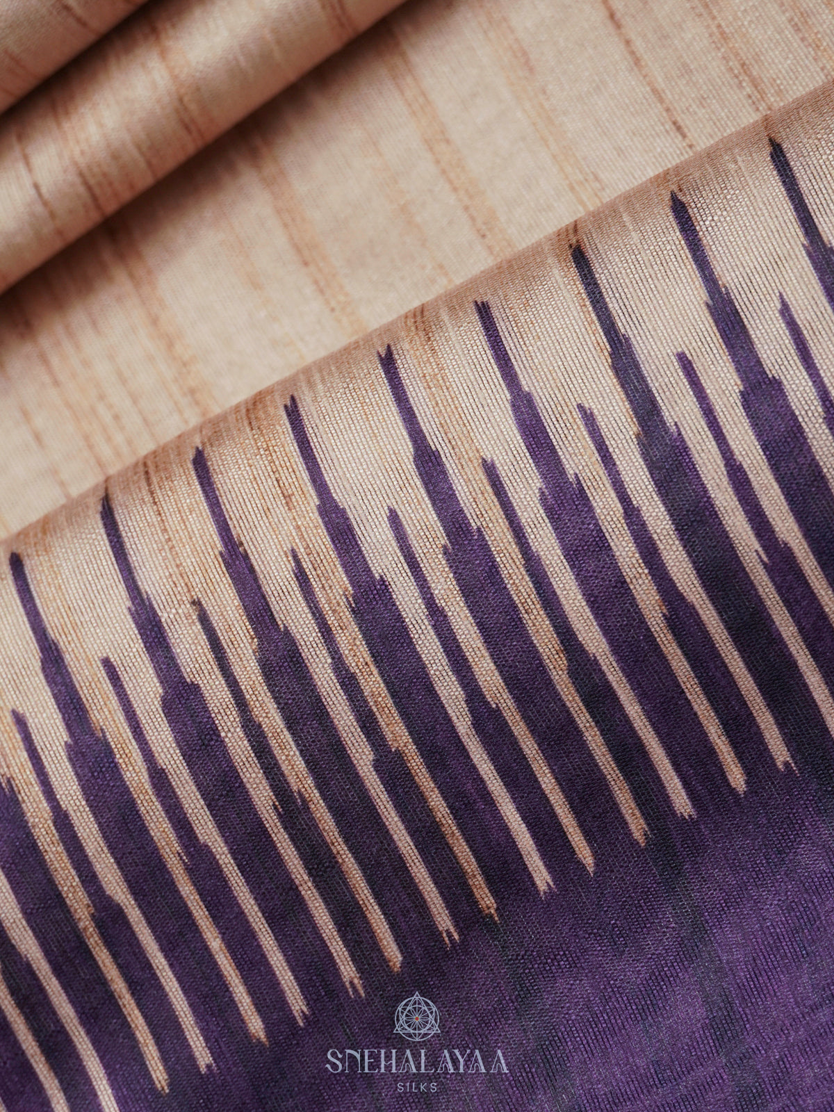 Beige with Purple Border Tussar Saree