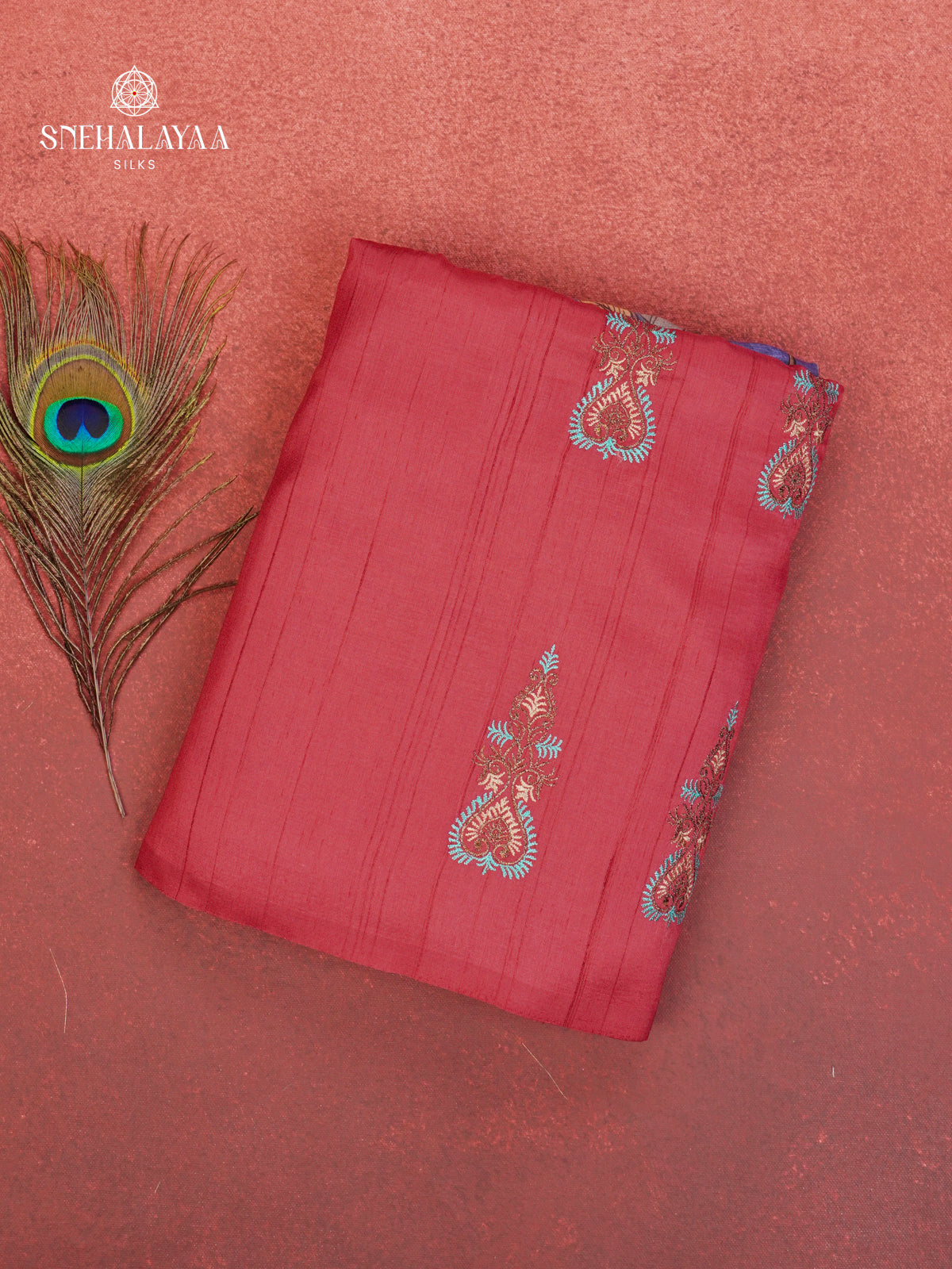 Maroon Soft Tussar Embroidery Saree