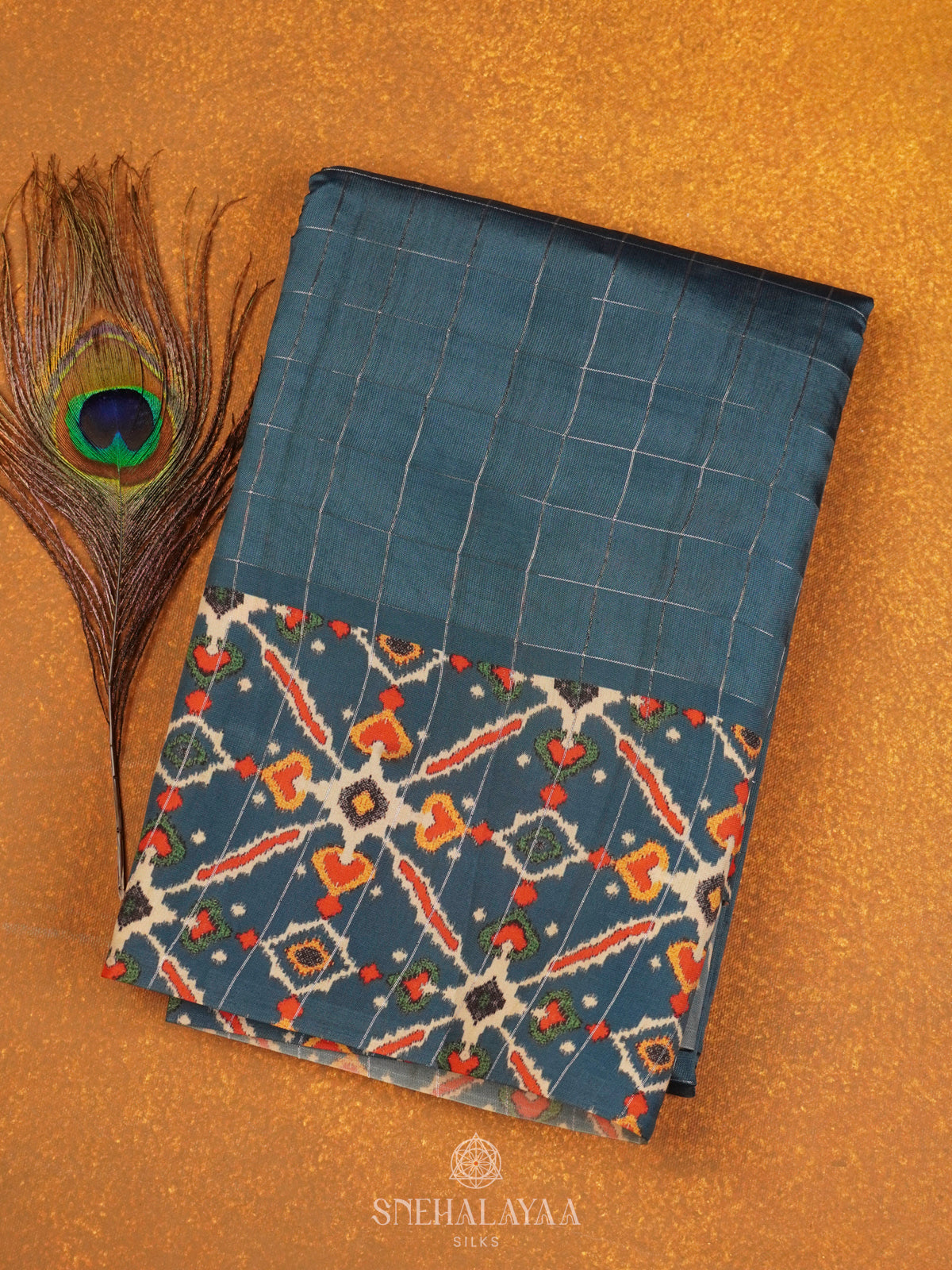 Teal Blue Tussar Saree