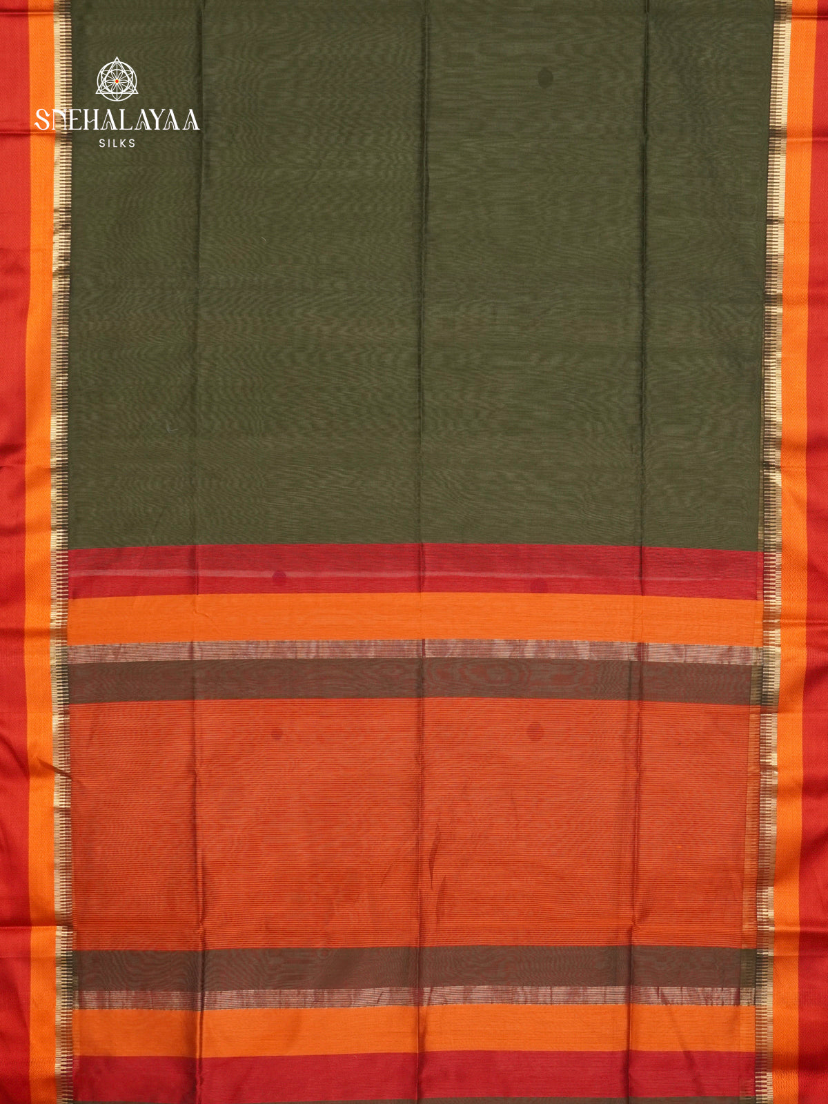 Olive Green Maheshwari Silk Cotton Saree