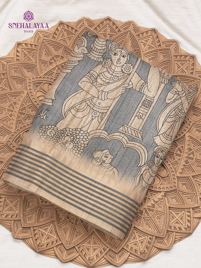 Grey Kalamkari Tussar Saree