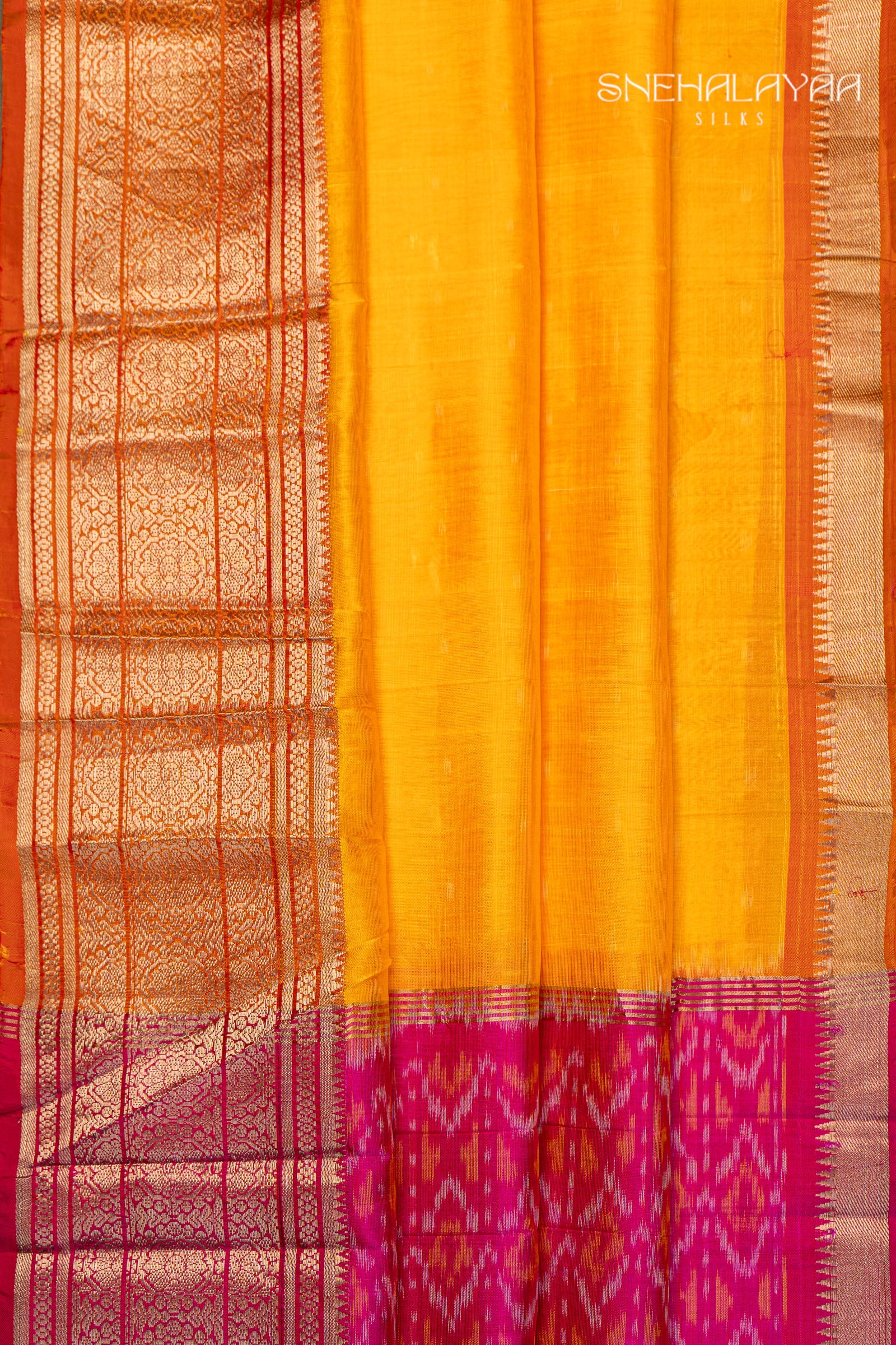 Yellow Mangalgiri Ikat Silk Saree