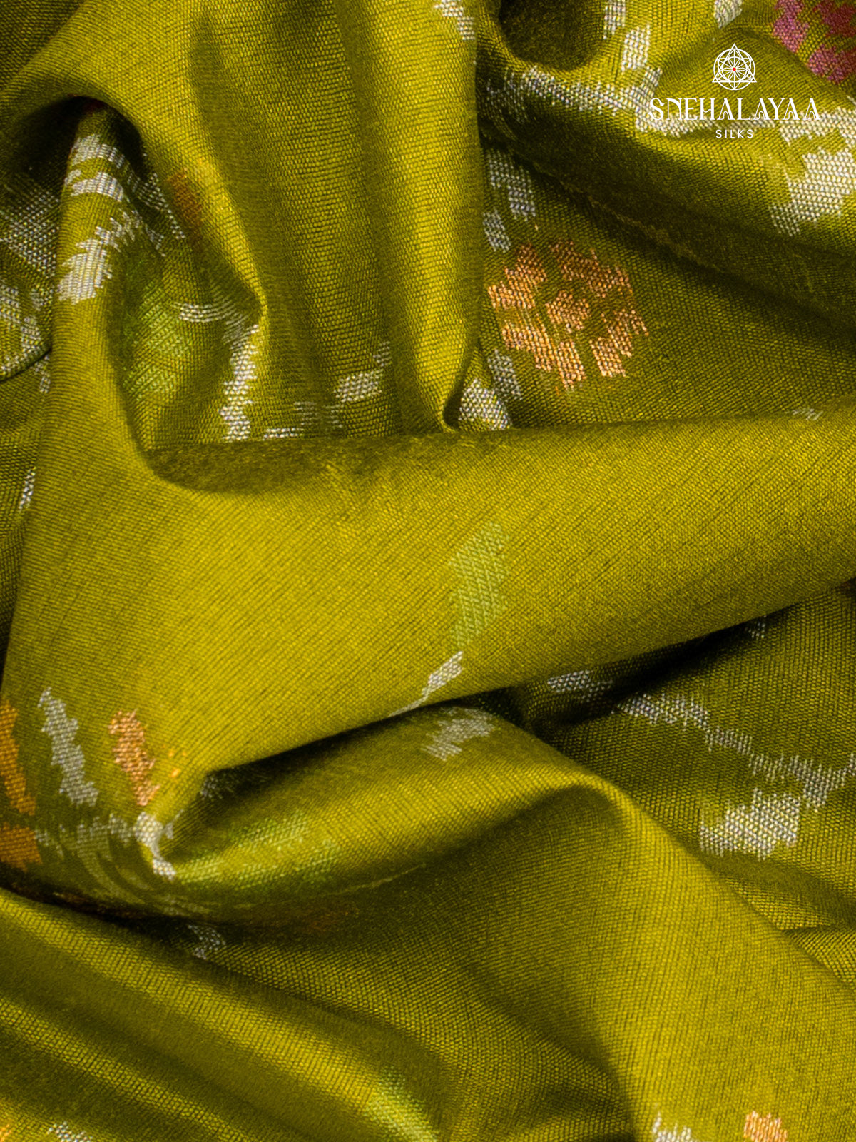 Parrot Green Ikat Silk Saree