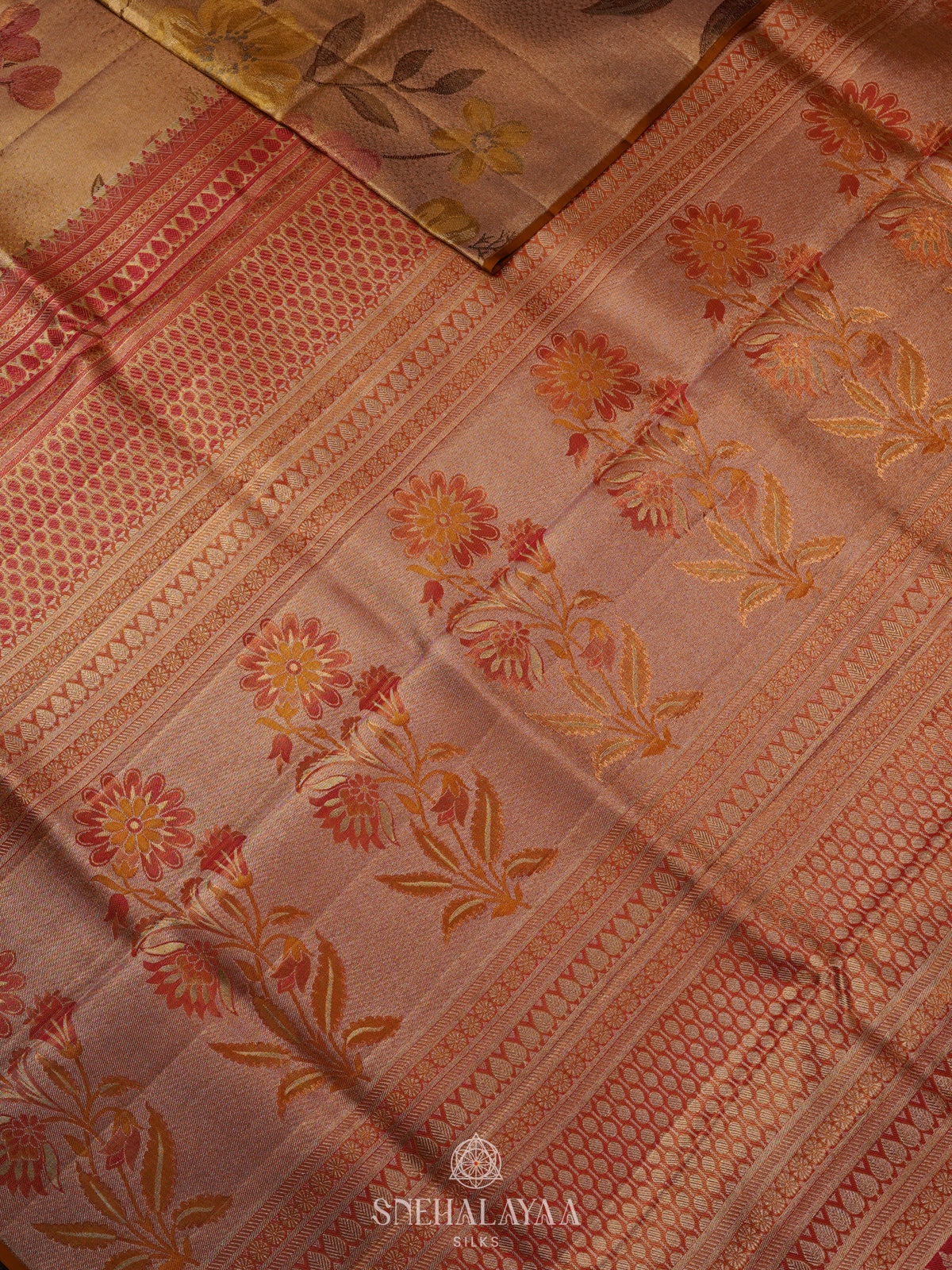 Golden Kanjivaram Silk Saree