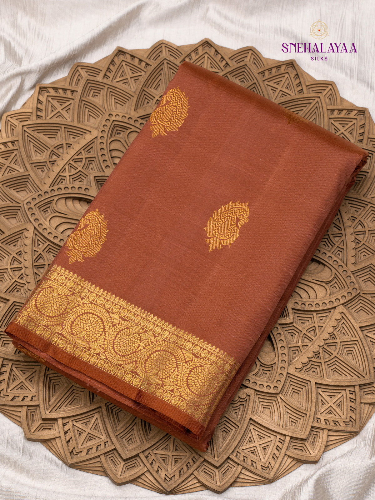 Rust Brown Kanjivaram Silk Saree