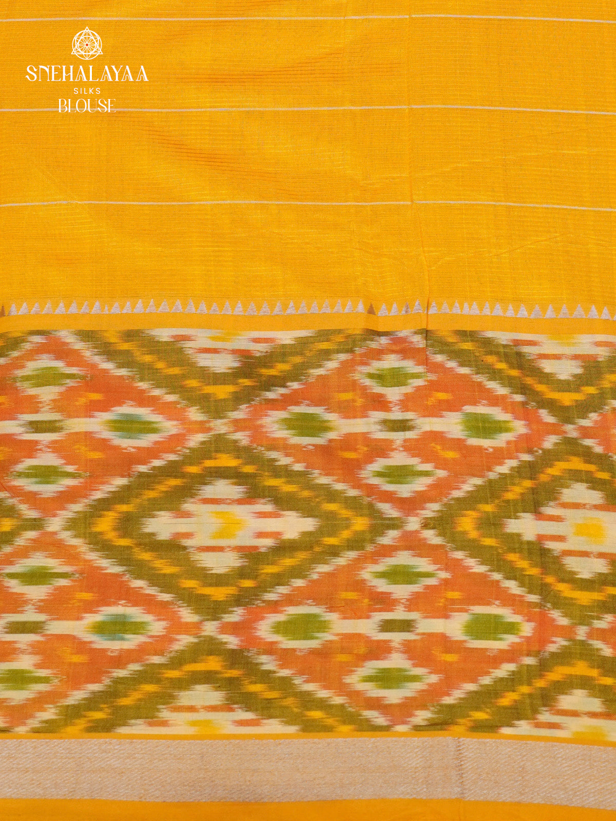 Mustard Yellow Mangalagiri Silk Cotton Saree with Ikat Border