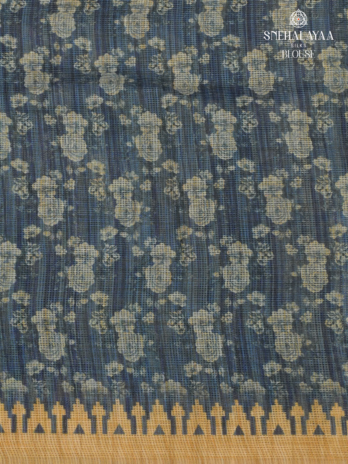 mustard Yellow With Teal Blue Printed Kota Saree