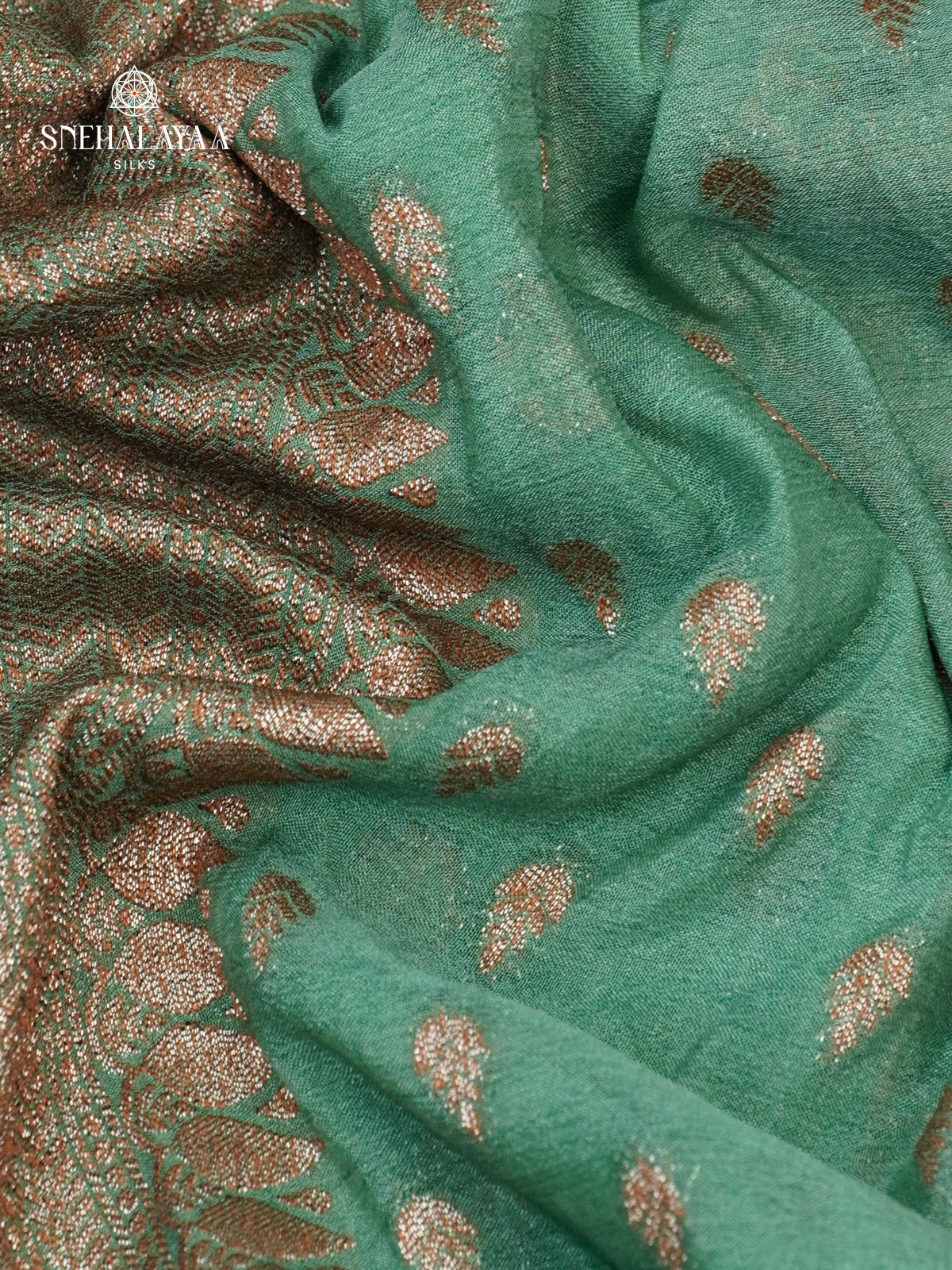 Teal Green Banaras Crepe Silk Saree