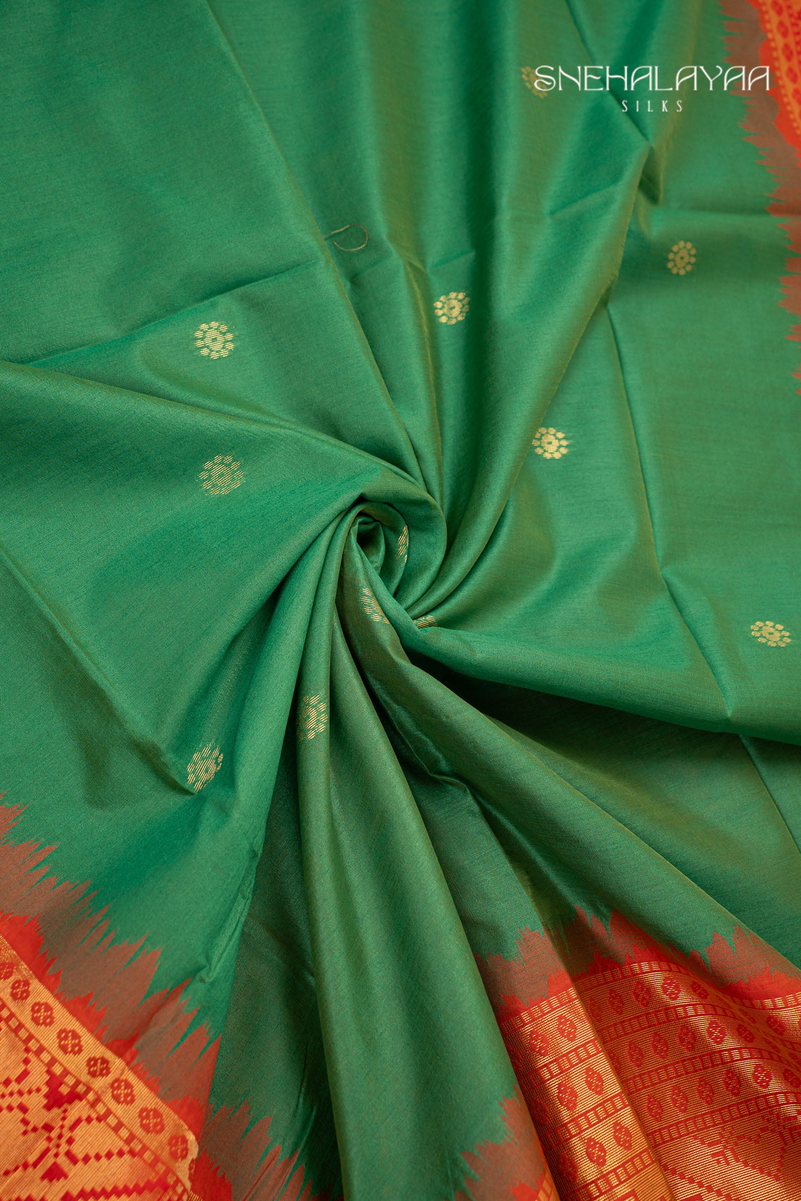 Emerald Green Semi Raw Silk Saree