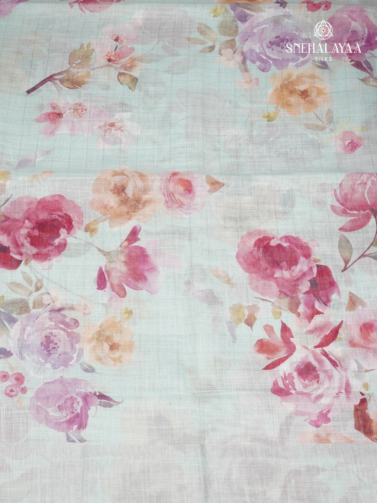 Pastel Blue Printed Linen Saree