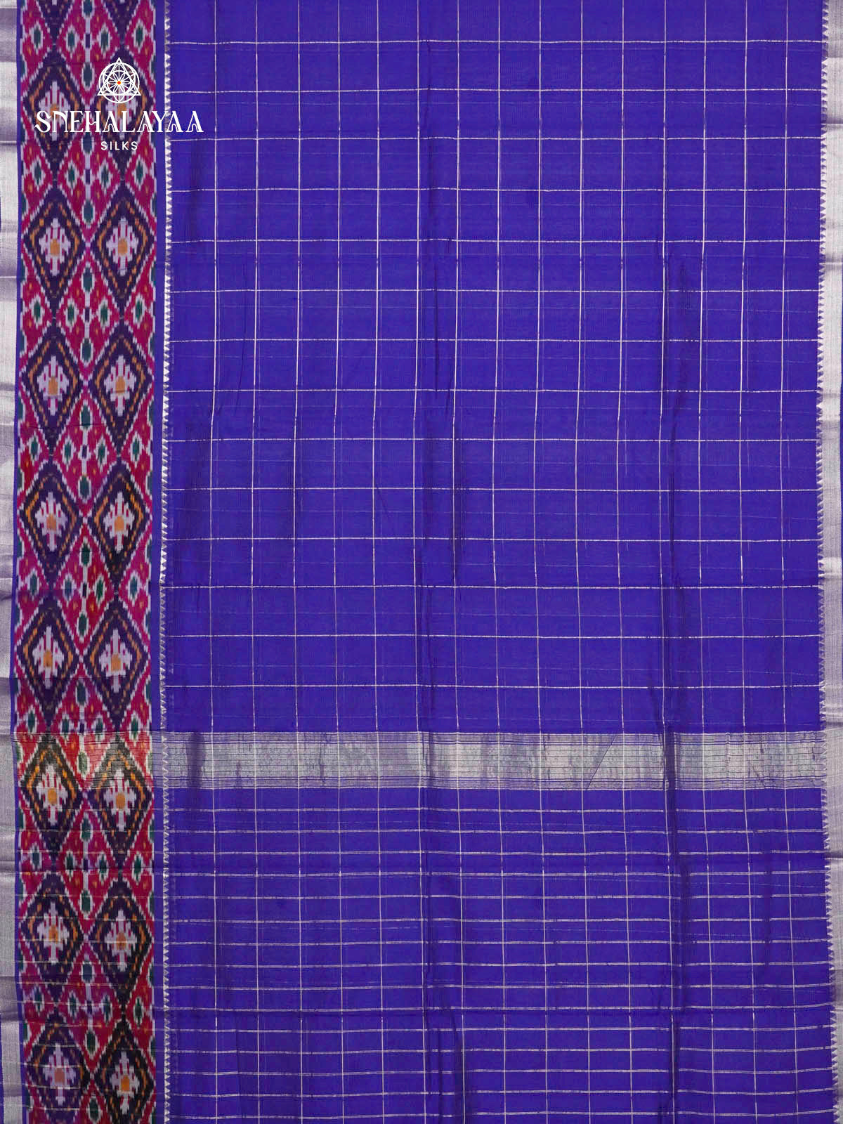 Royal Blue Mangalagiri Silk Cotton Saree with Ikat Border