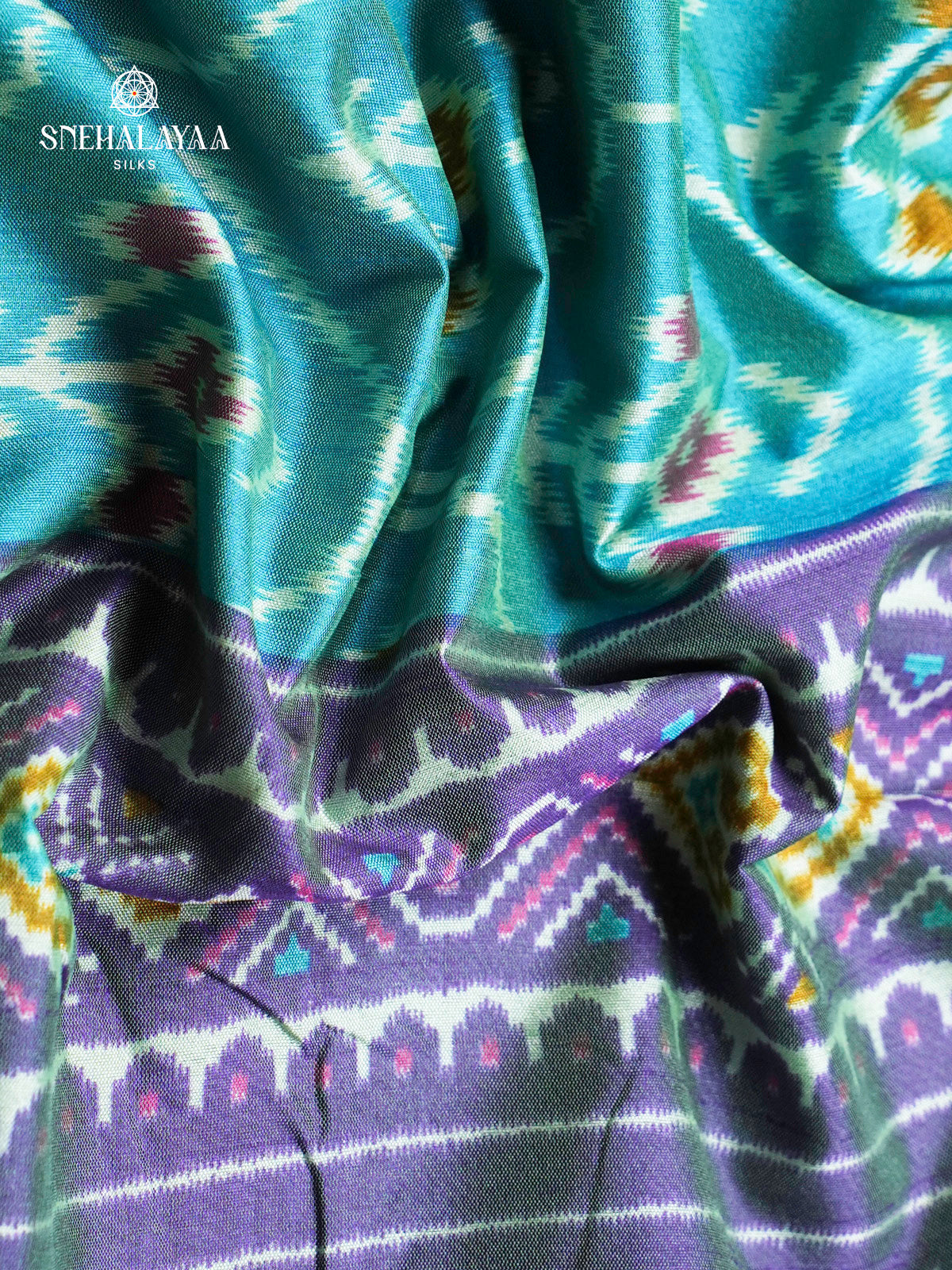 Teal Blue Ikat Saree