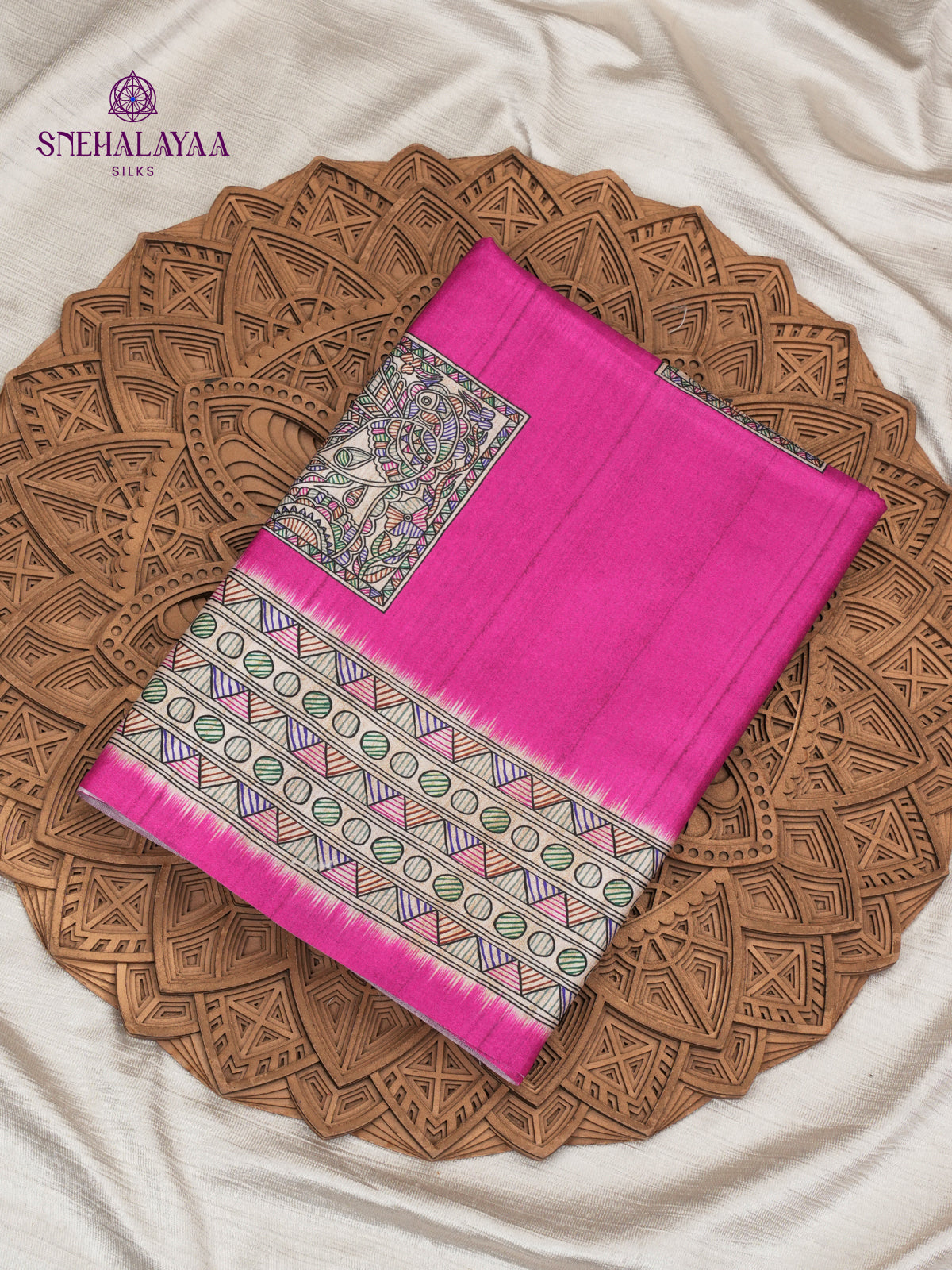 Pink Madhubani Printed Saree