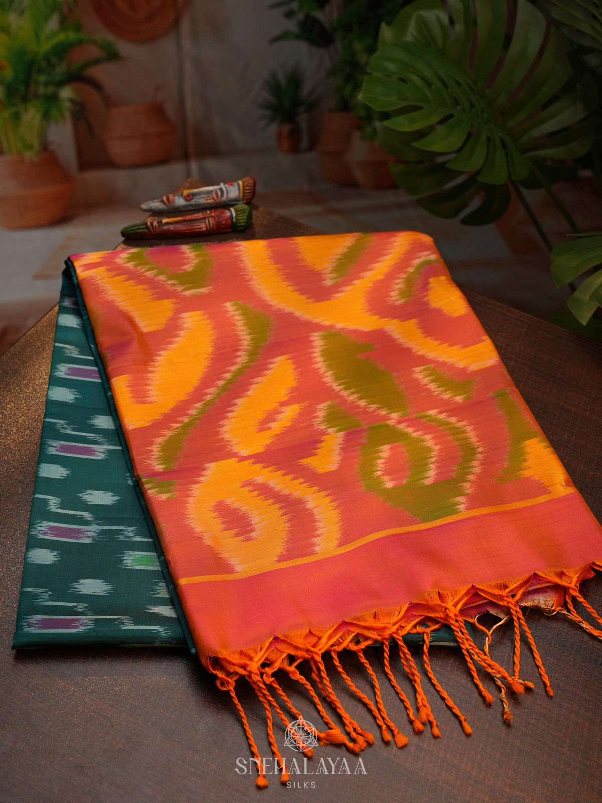 Teal Ikat Soft Silk Saree
