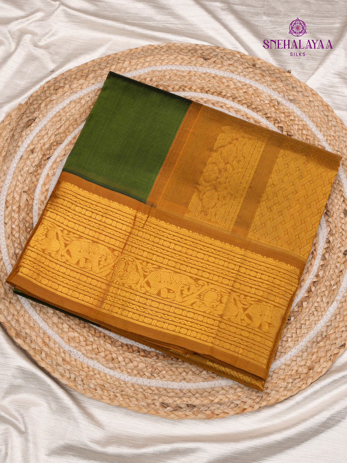 Olive Green Kanchi Silk Cotton Saree