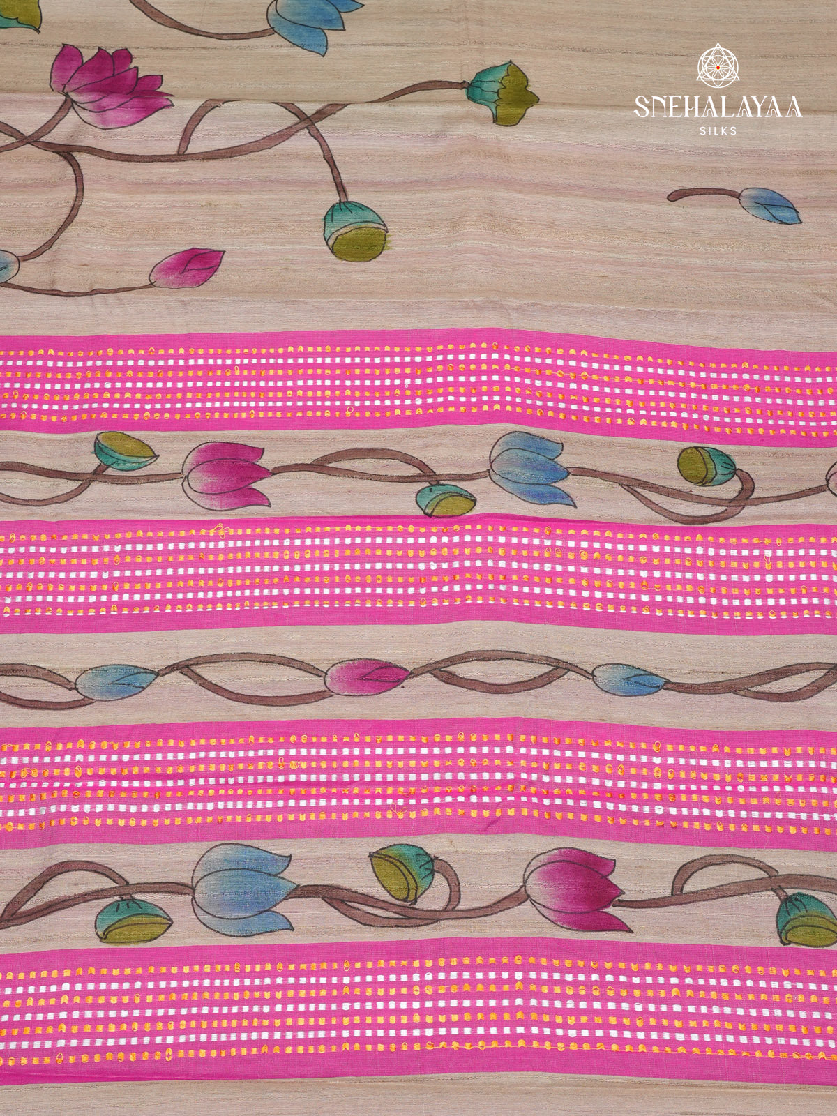 Beige Tussar Silk Saree