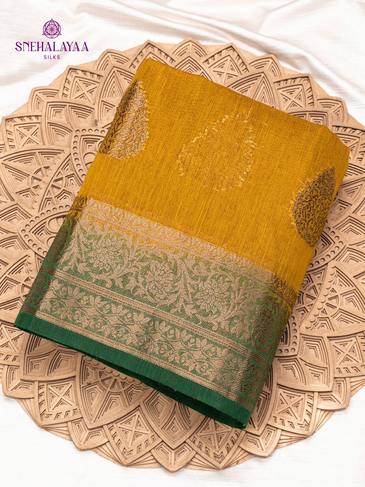 Mustard Banaras Jute Saree