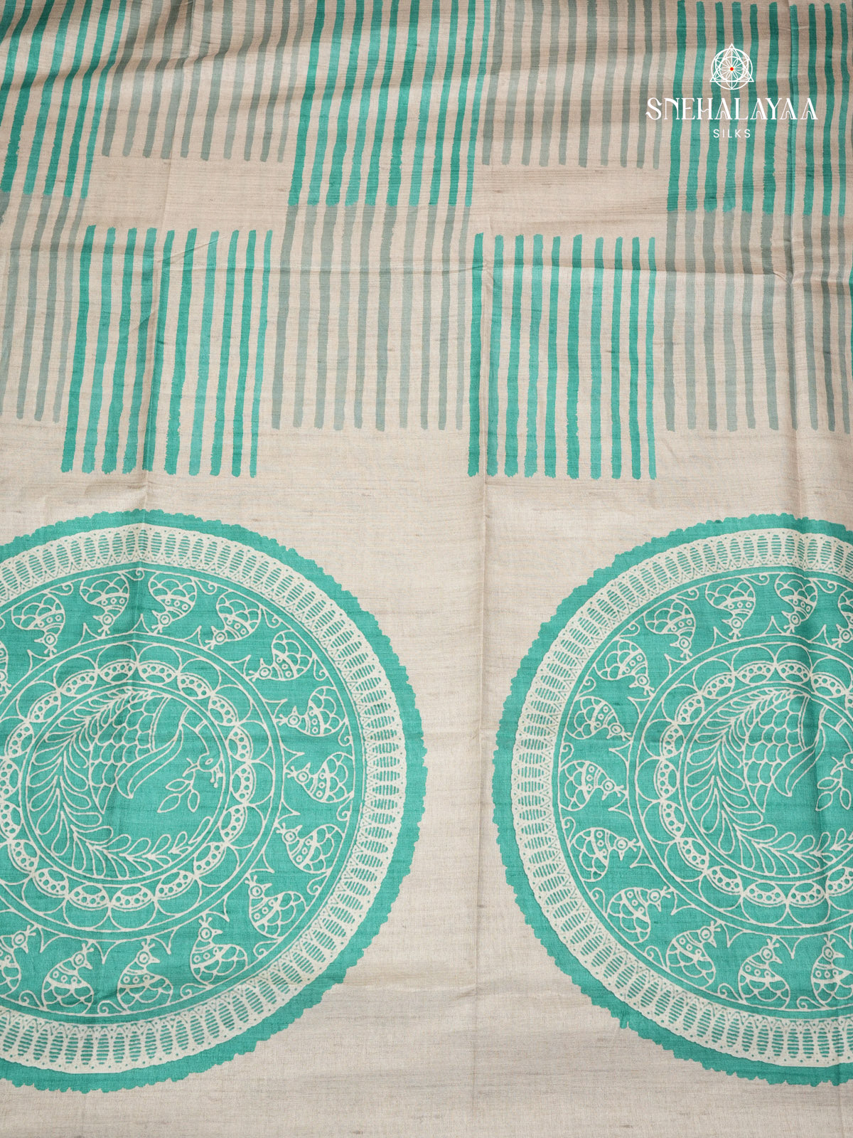 Off White Floral Printed Tussar Saree