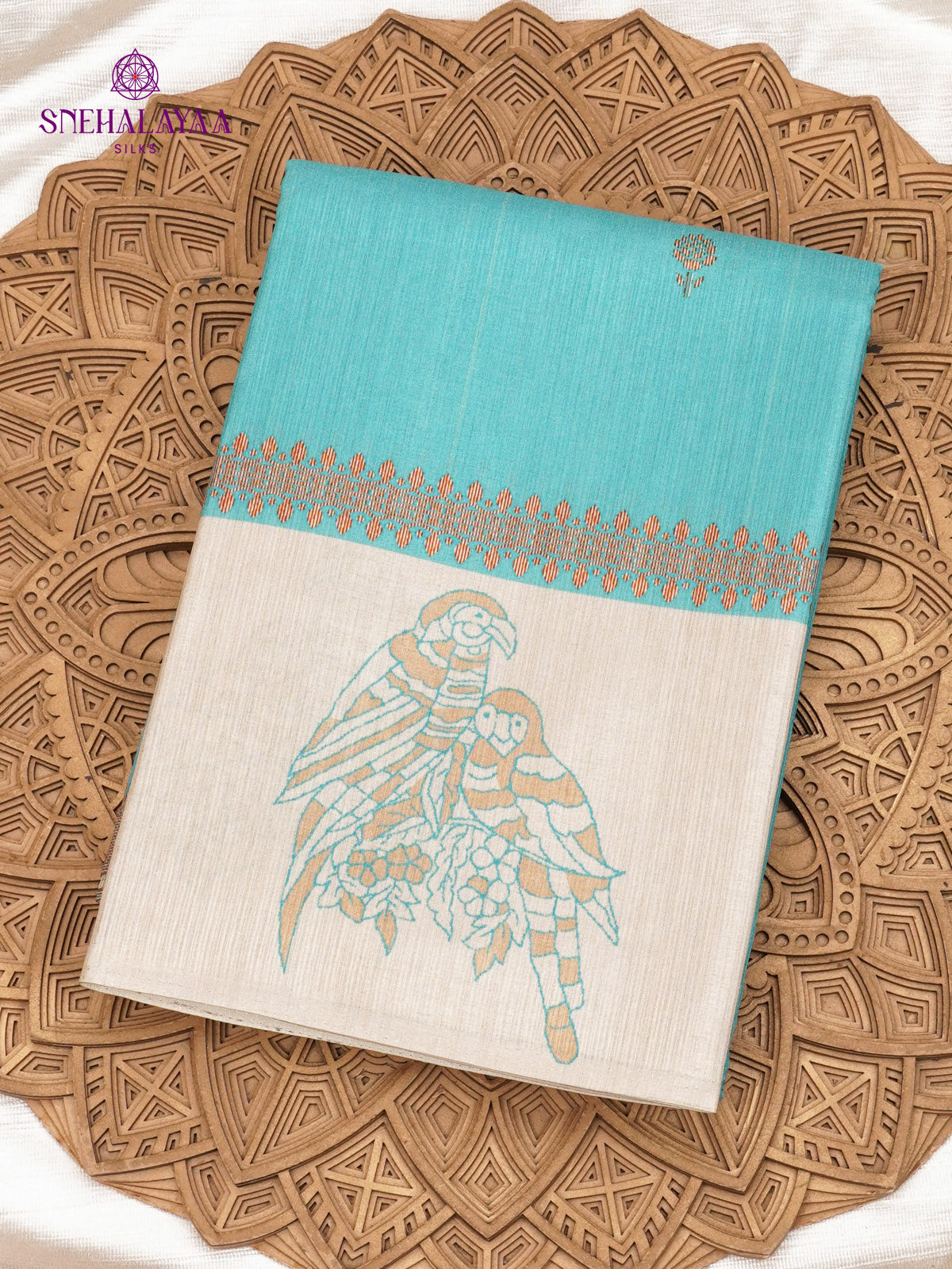 Sky Blue Tussar Embroidery Saree