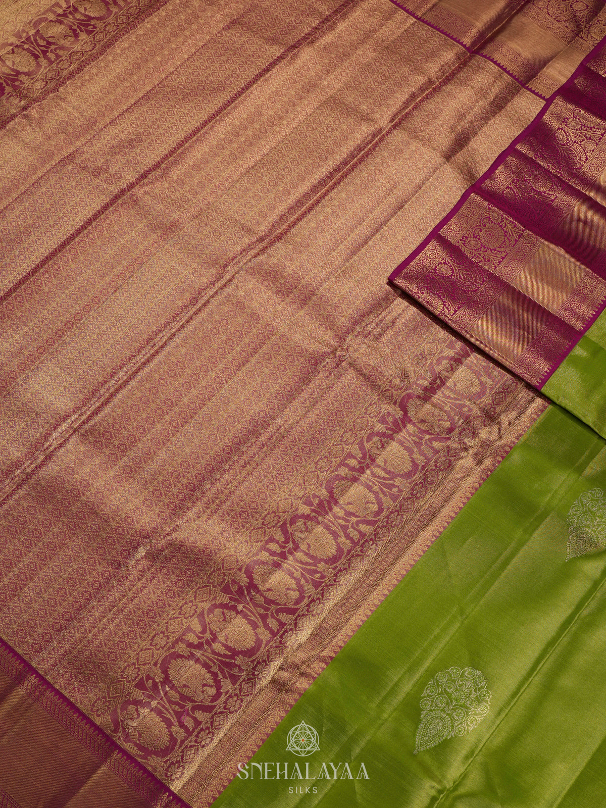 Lime Green Kanjivaram Silk Saree