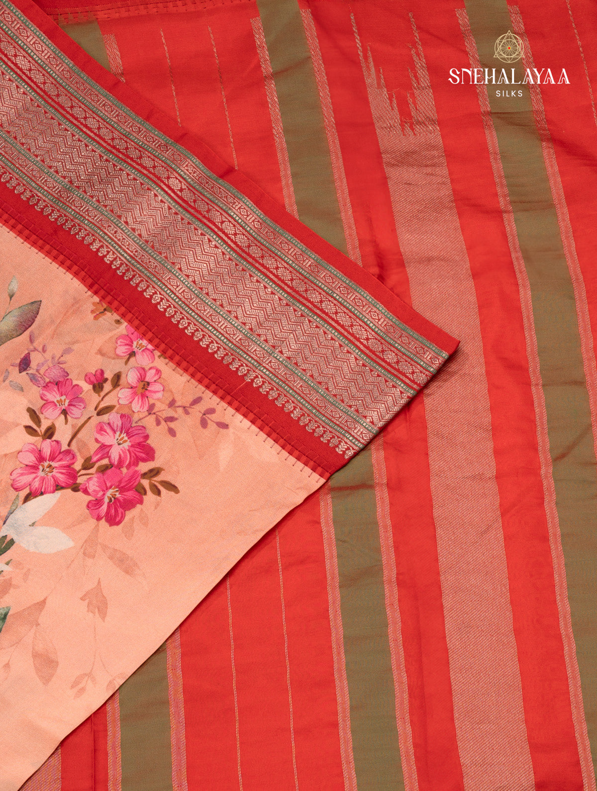 Peach Printed Kanjivaram SIlk Saree