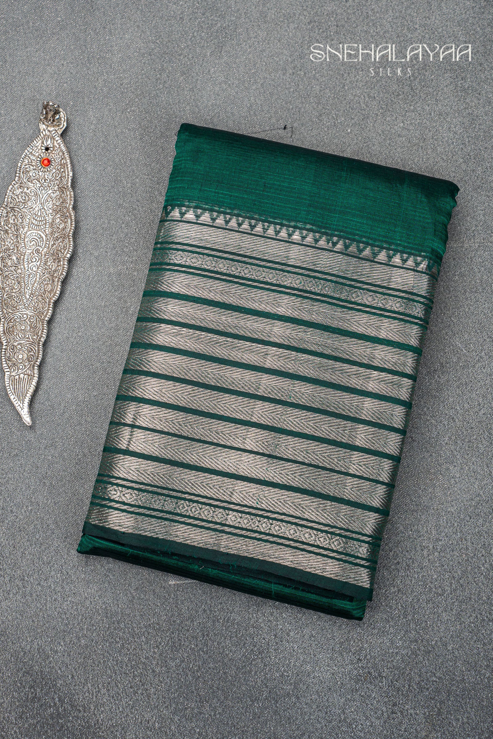 Emerald Green Mangalgiri Silk Saree