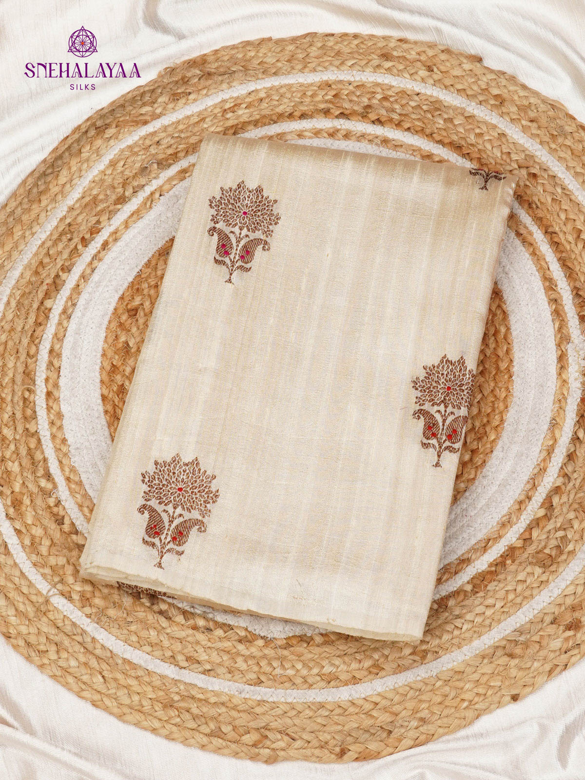 Cream Banaras Raw Silk Saree