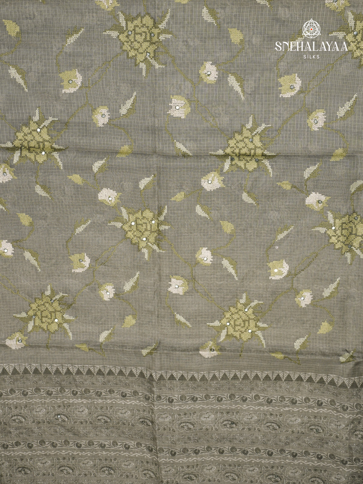 Grey Kota Embroidery Saree