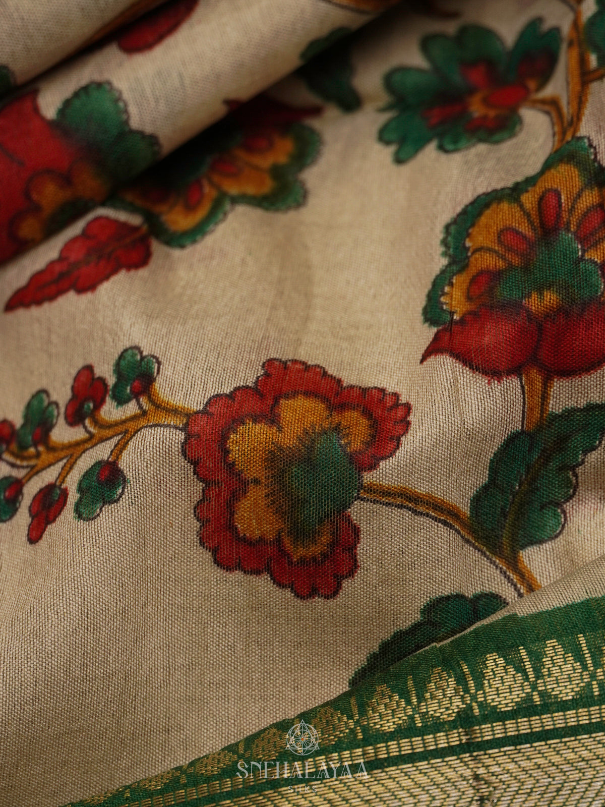 Beige Bamboo Silk Saree