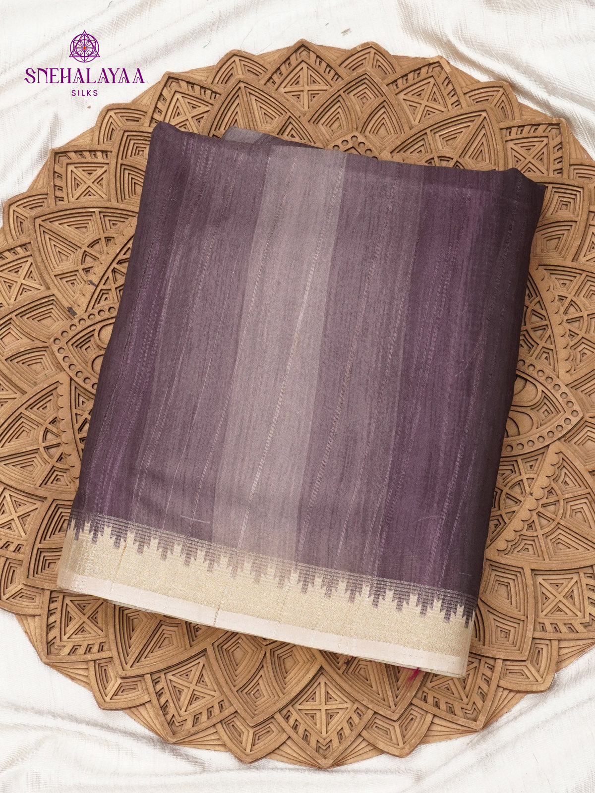 Aubergine Floral Printed Tussar Saree