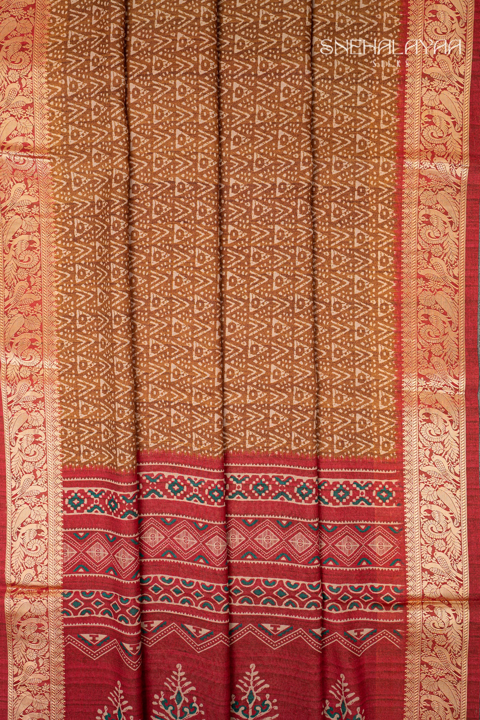 Cider Orange Semi Printed Silk Saree