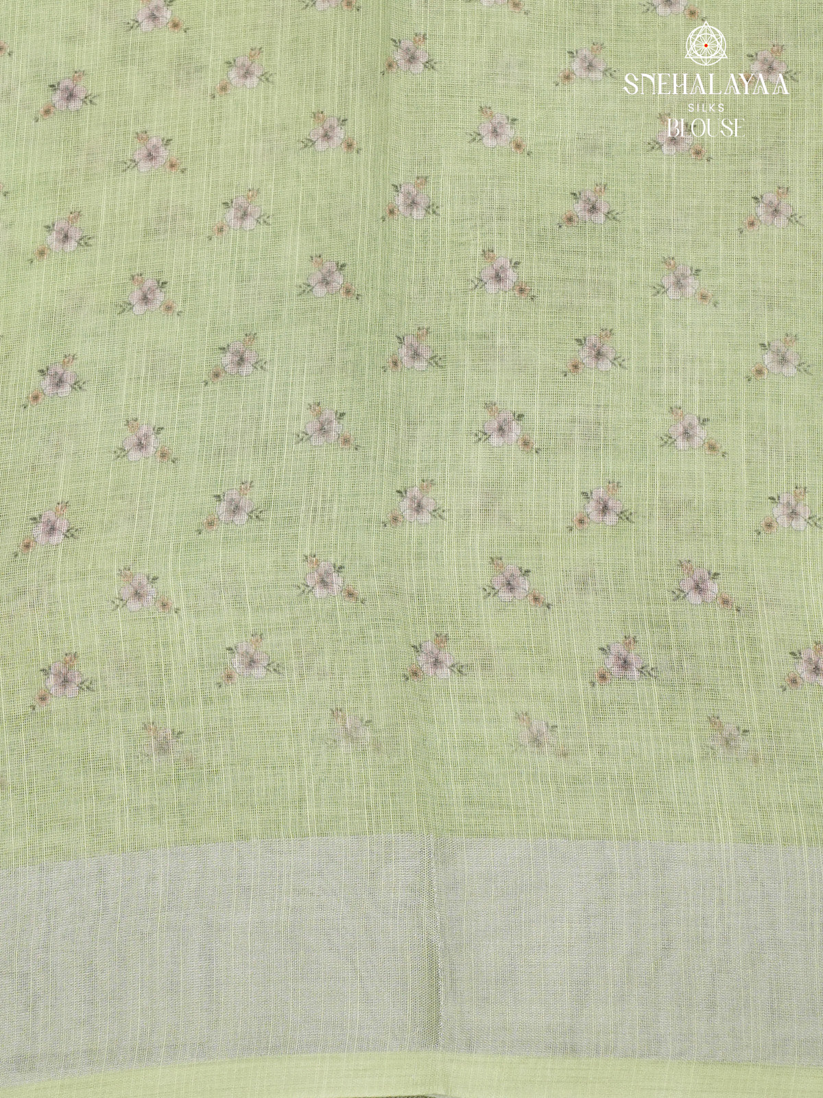 Pastel Green Printed Linen Saree