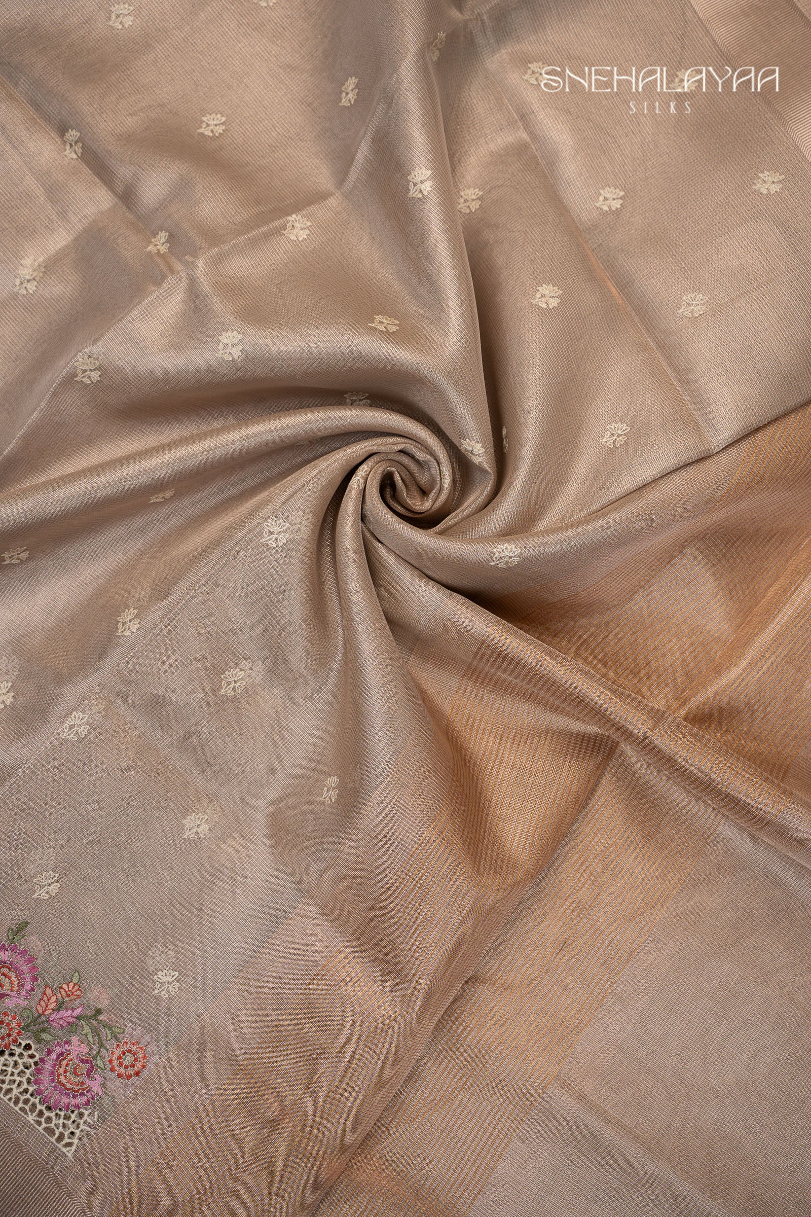 Beige Tissue Kota Embroidery Saree