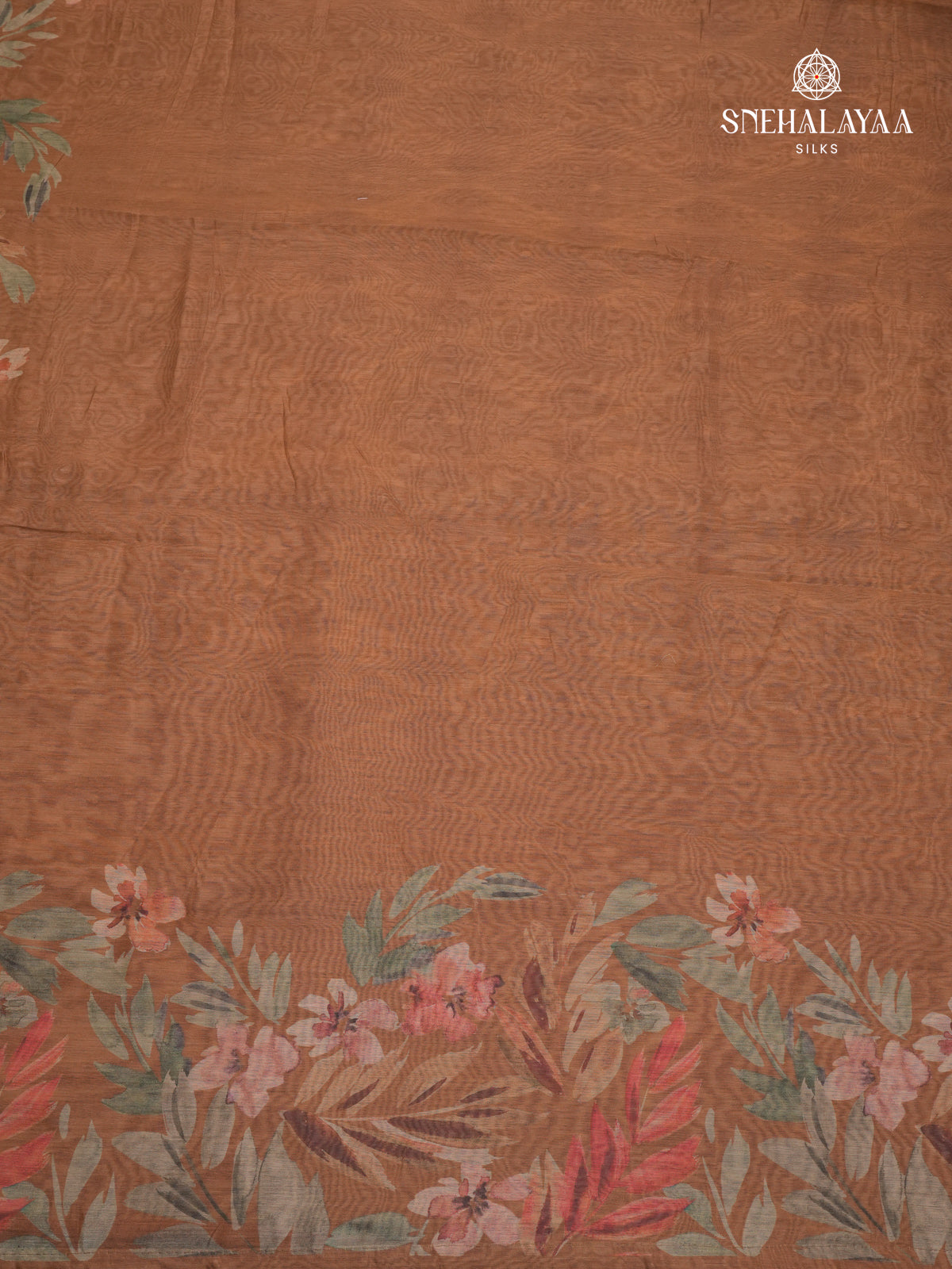 Brown Printed Linen Saree