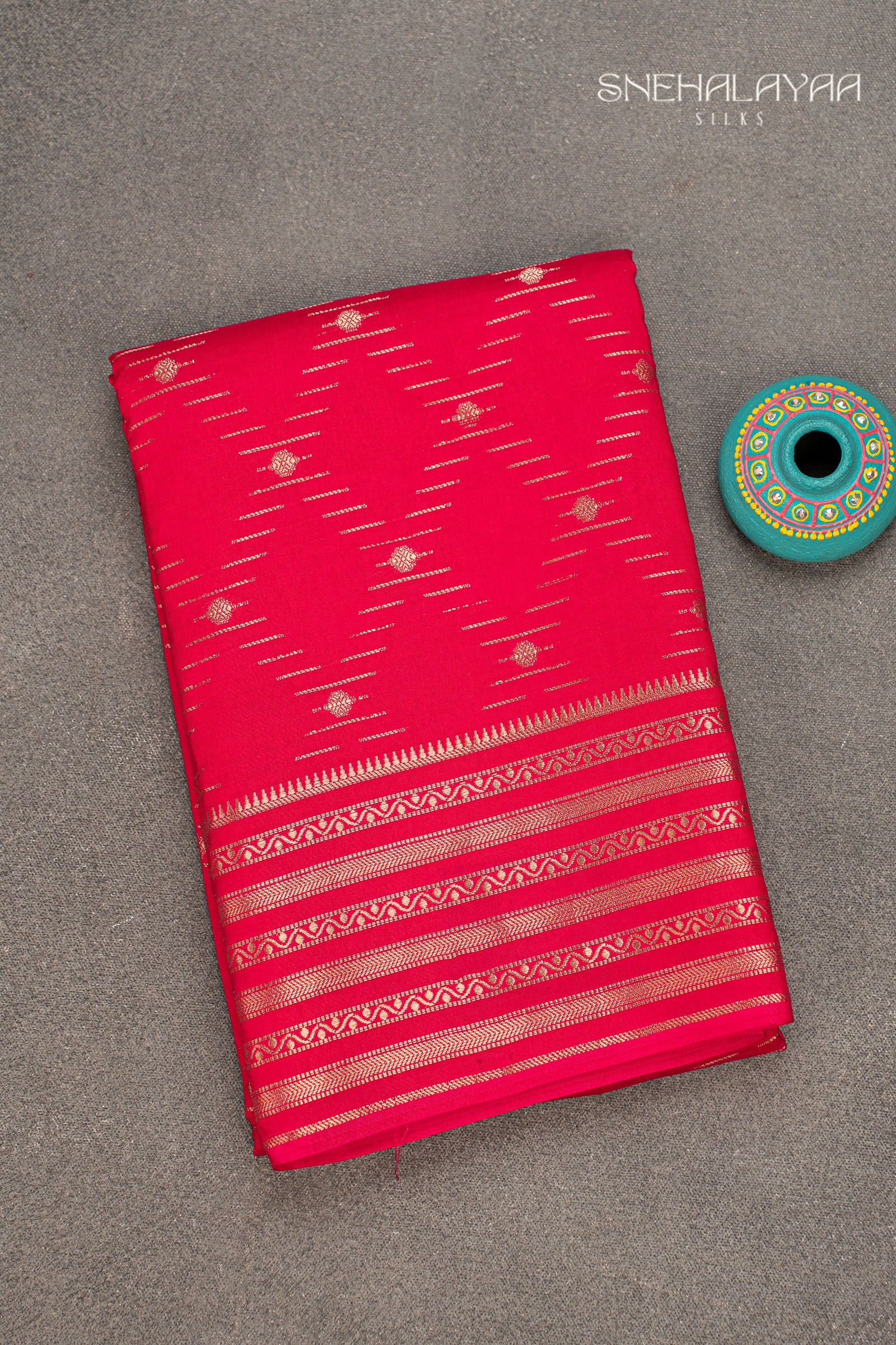 Rose Red Chinon Silk Saree