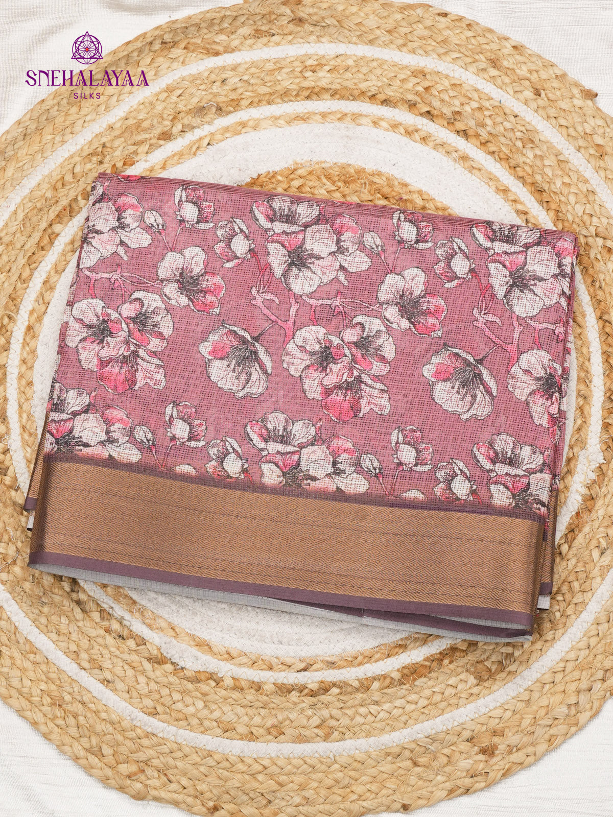 Pastel Pink Printed Kota Saree