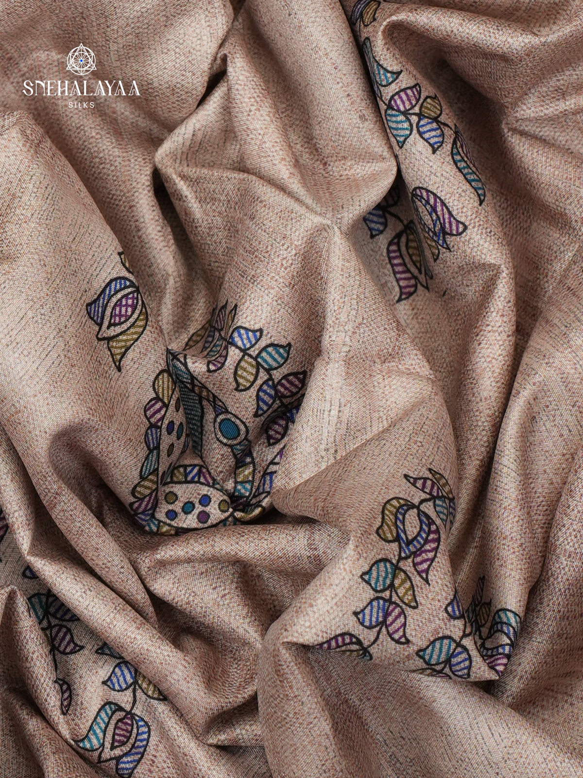 Beige with Pink Border Madhubani Saree