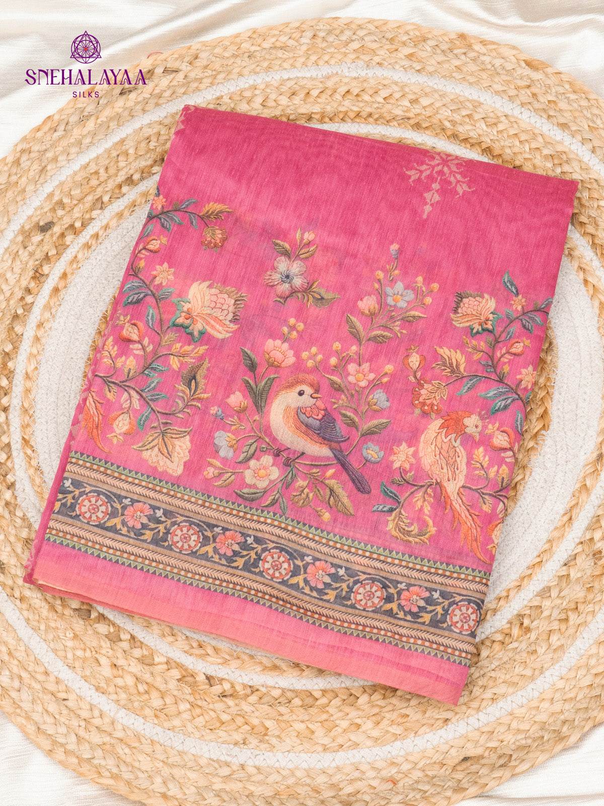 Pink Linen Saree