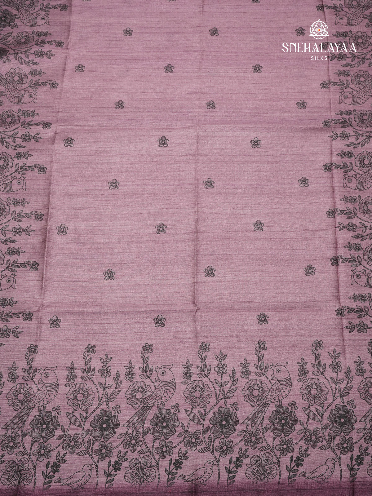 Mauve Rose Floral Printed Tussar Saree