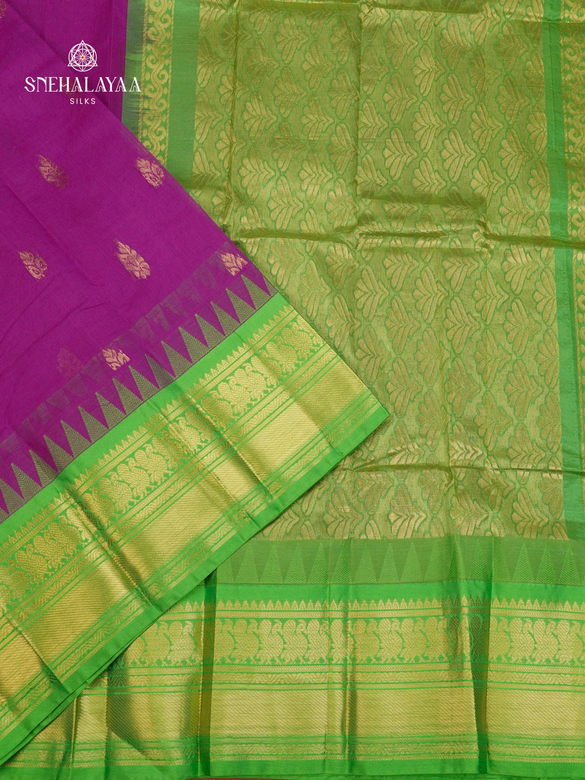 Purple Gadwal Cotton Saree Without Blouse