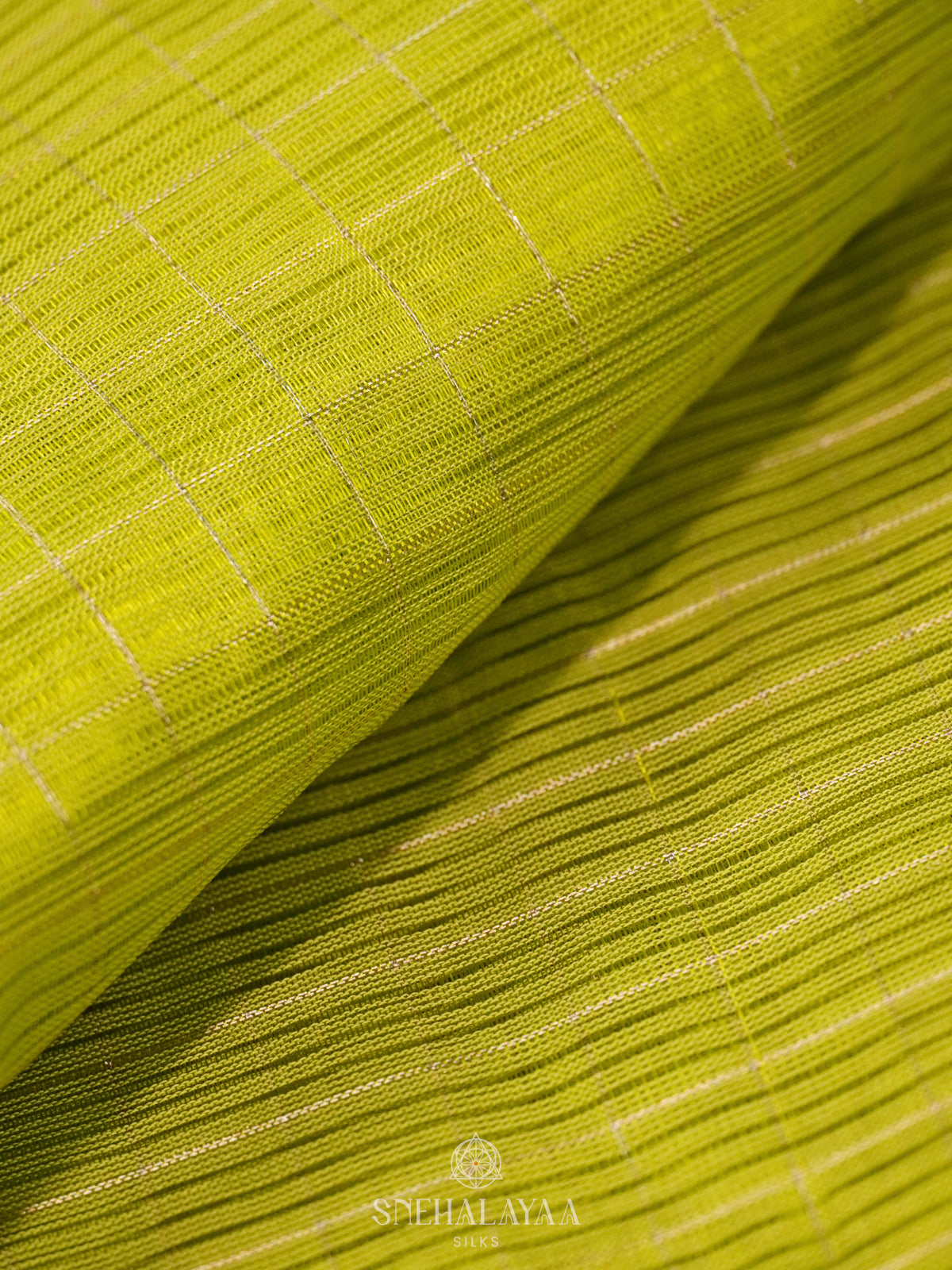 Lime Green Mangalagiri Silk Cotton Saree