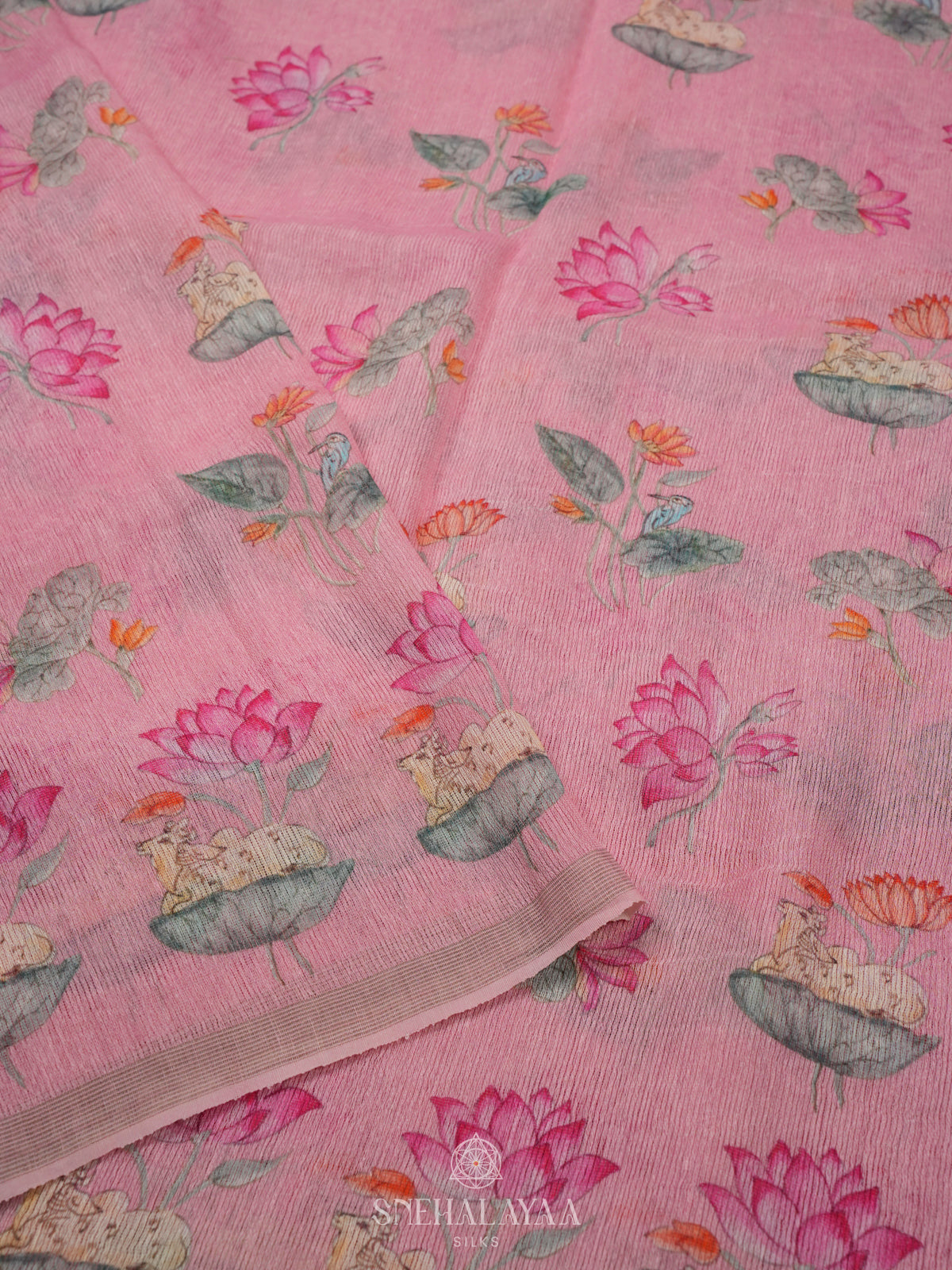 Pink Linen Kora Silk Saree