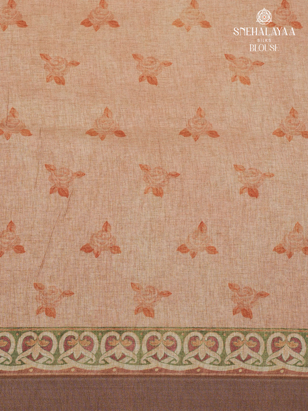 Peach Floral Printed Tussar Saree