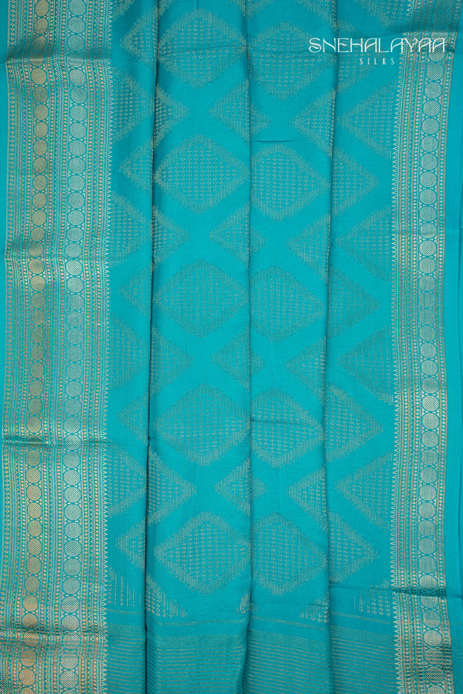 Sapphire Blue Chinon Silk Saree