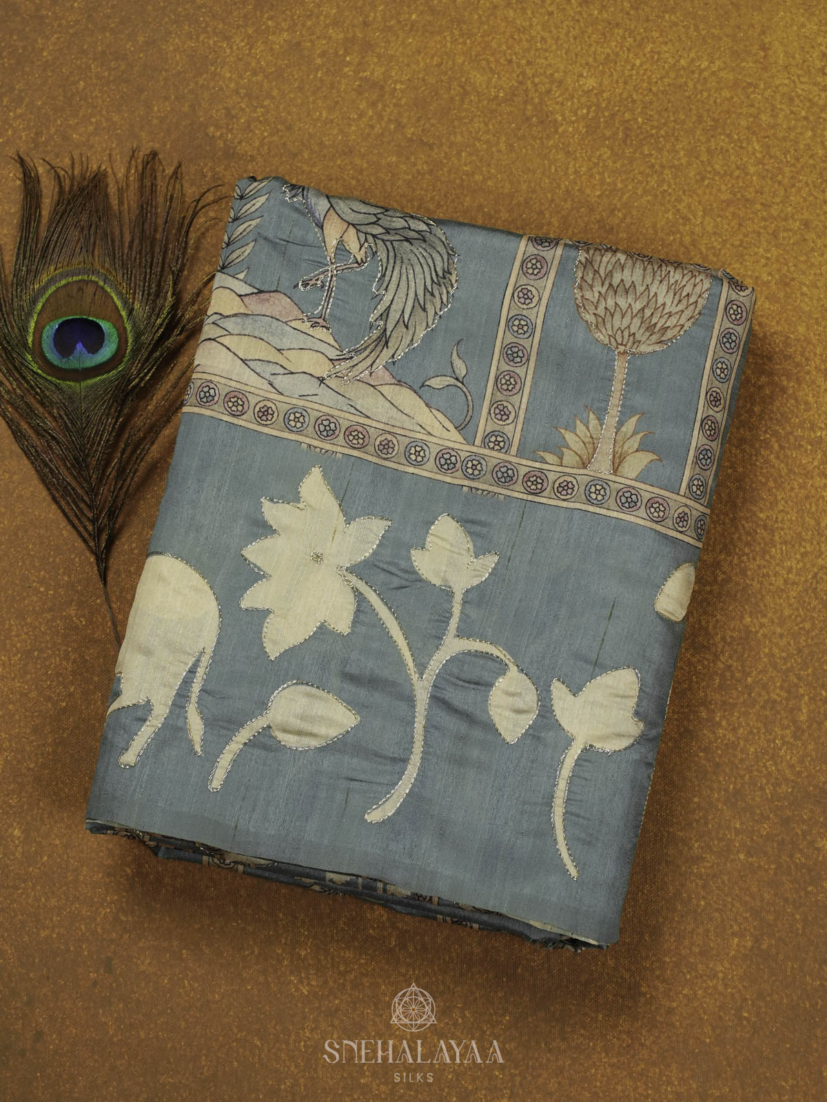 Ice Blue Raw Silk Embroidery Saree